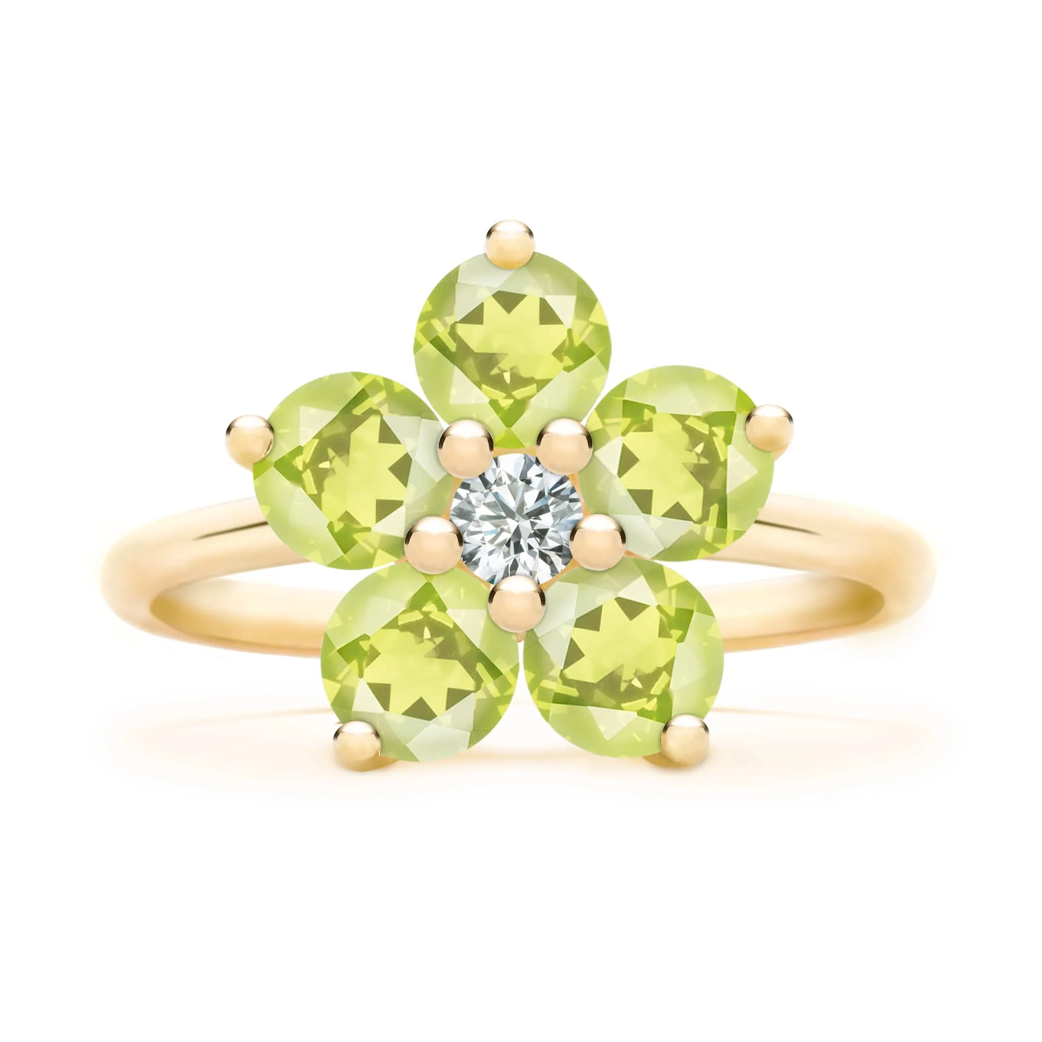 Greenwich Flower Peridot & Diamond Ring in 14k Gold (August) - Image 4