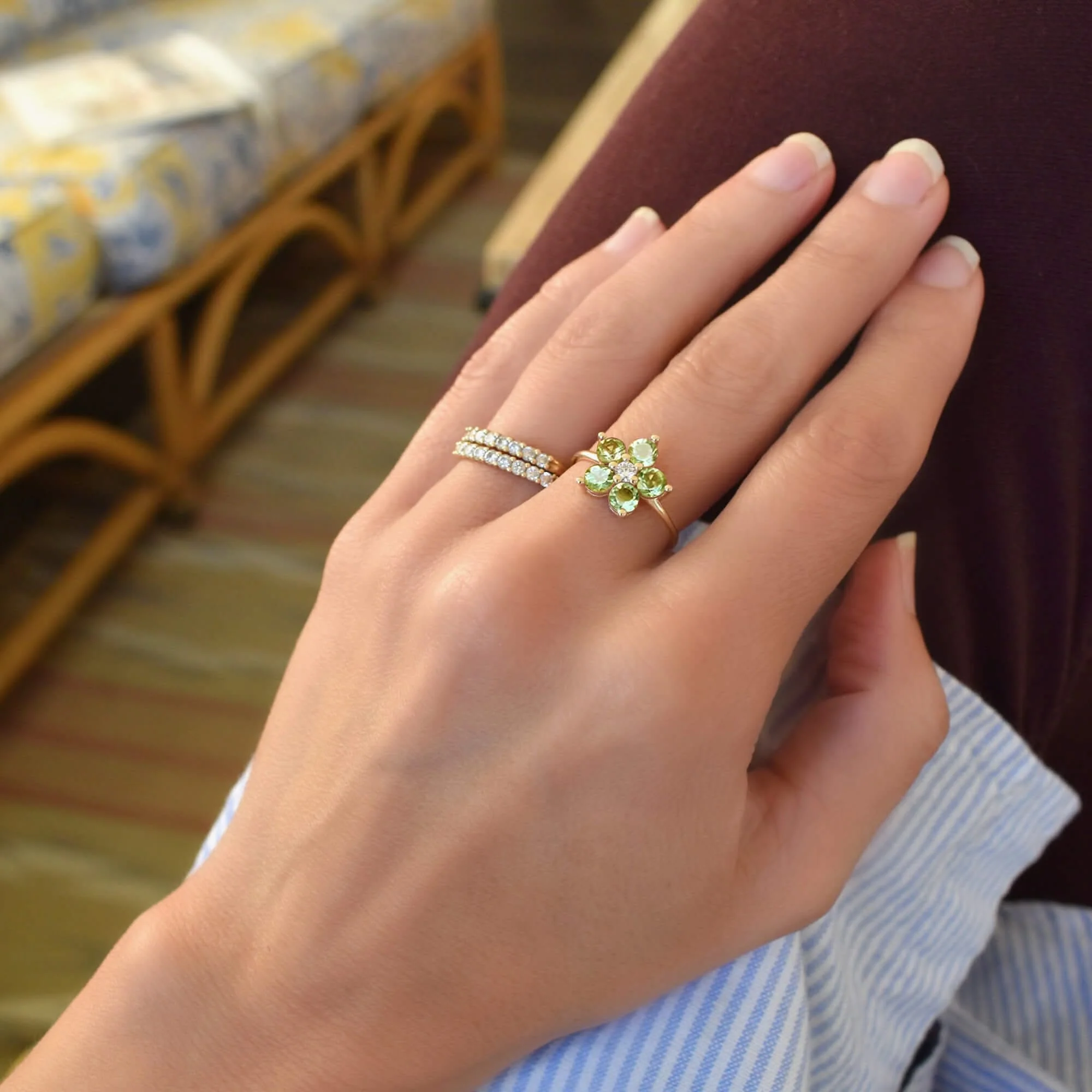 Greenwich Flower Peridot & Diamond Ring in 14k Gold (August) - Image 6