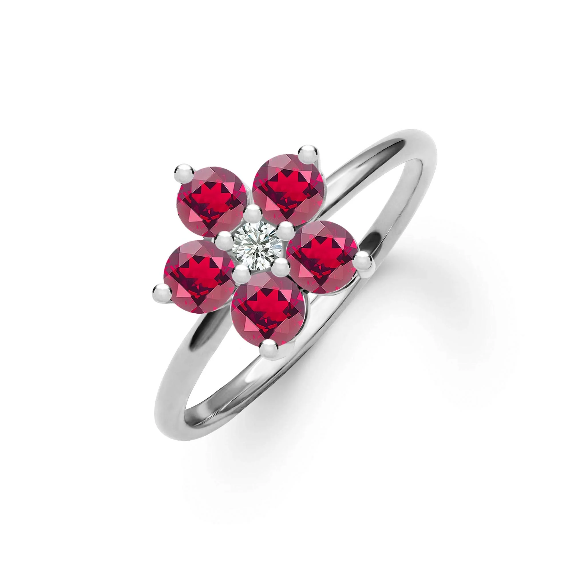 Greenwich Flower Ruby & Diamond Ring in 14k Gold (July) - Image 5