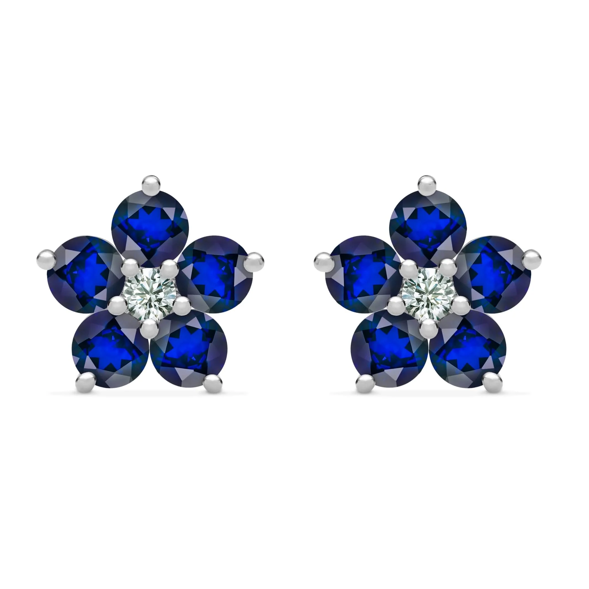 Greenwich Flower Sapphire & Diamond Earrings in 14k Gold (September) - Image 5