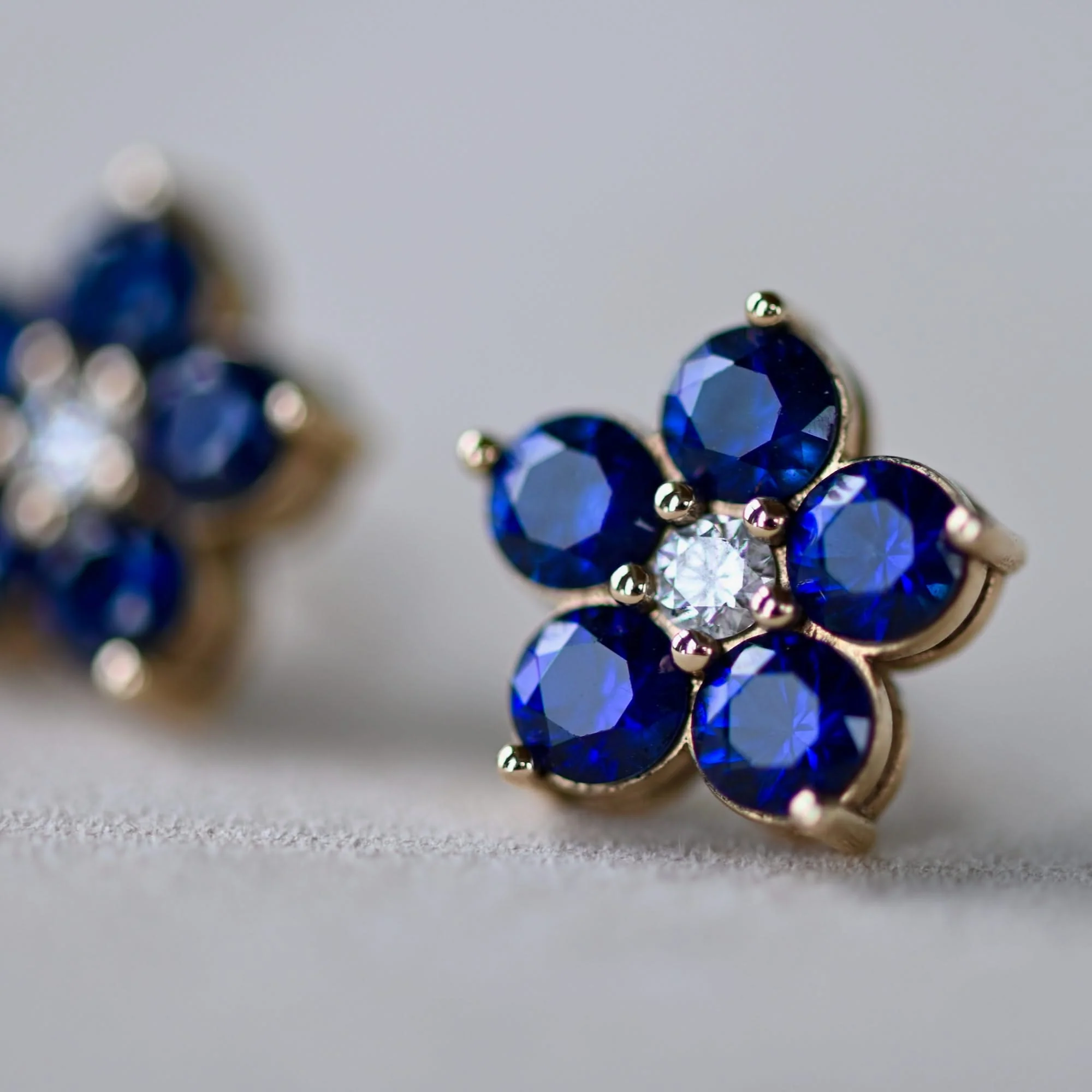 Greenwich Flower Sapphire & Diamond Earrings in 14k Gold (September) - Image 8
