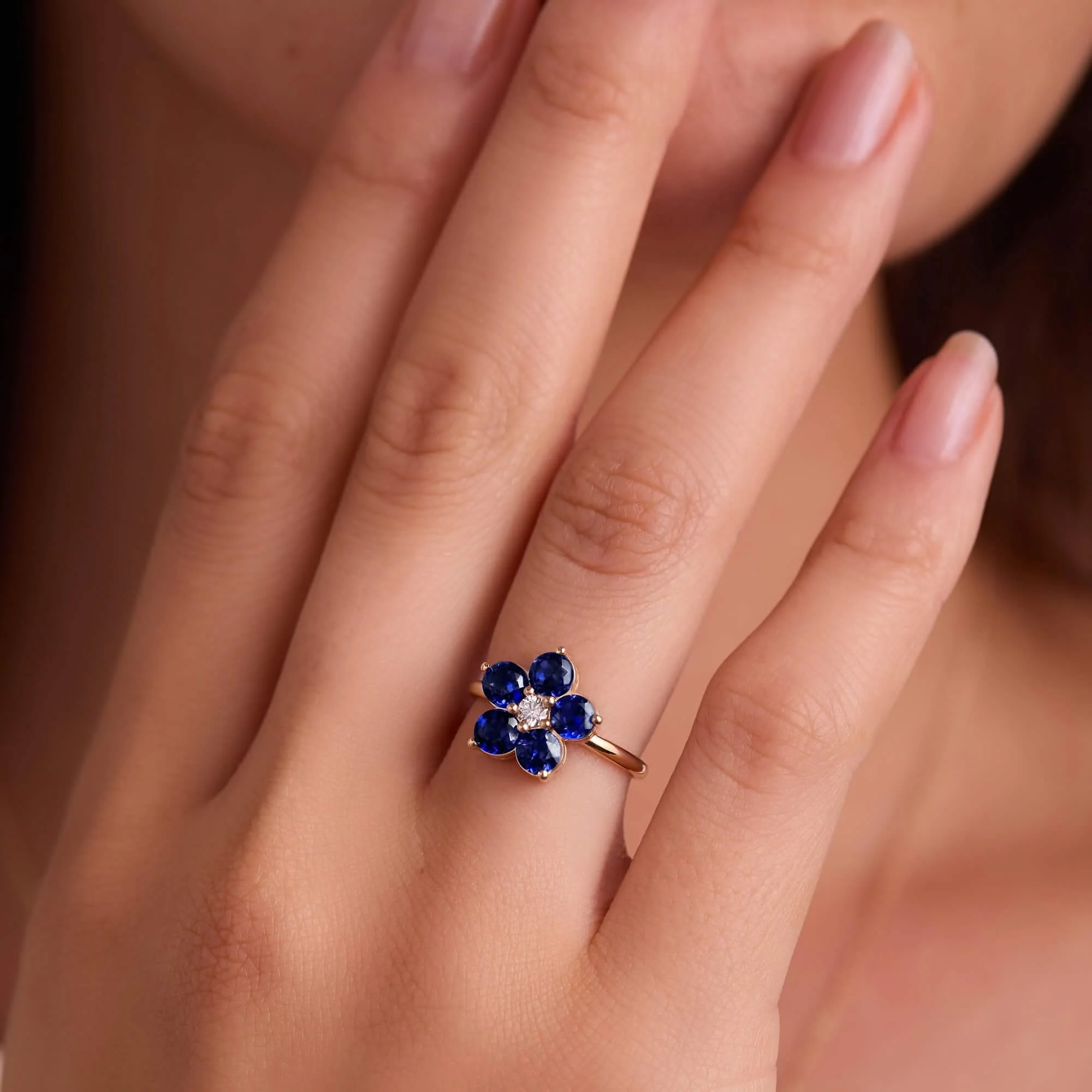 Greenwich Flower Sapphire & Diamond Ring in 14k Gold (September) - Image 3