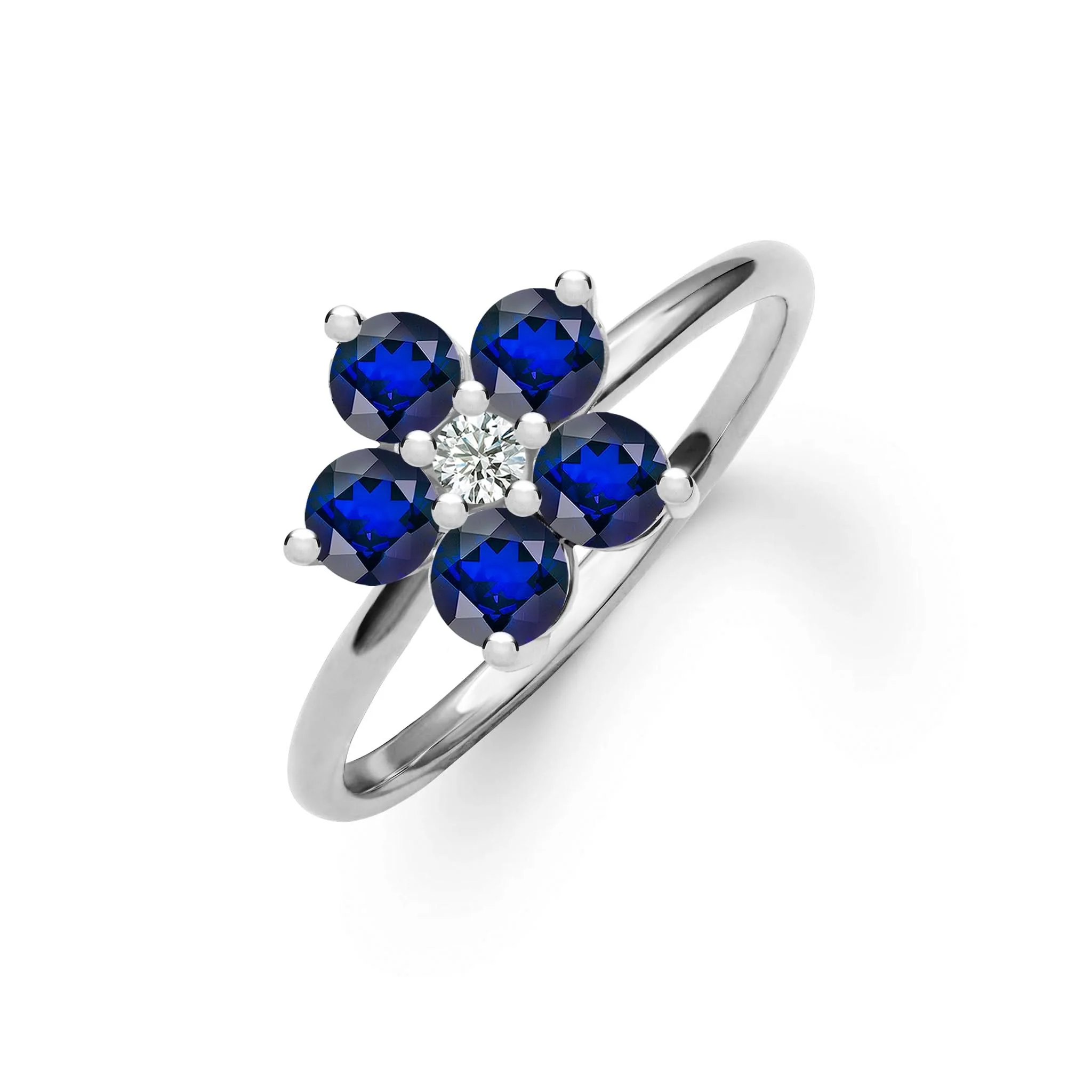 Greenwich Flower Sapphire & Diamond Ring in 14k Gold (September) - Image 5