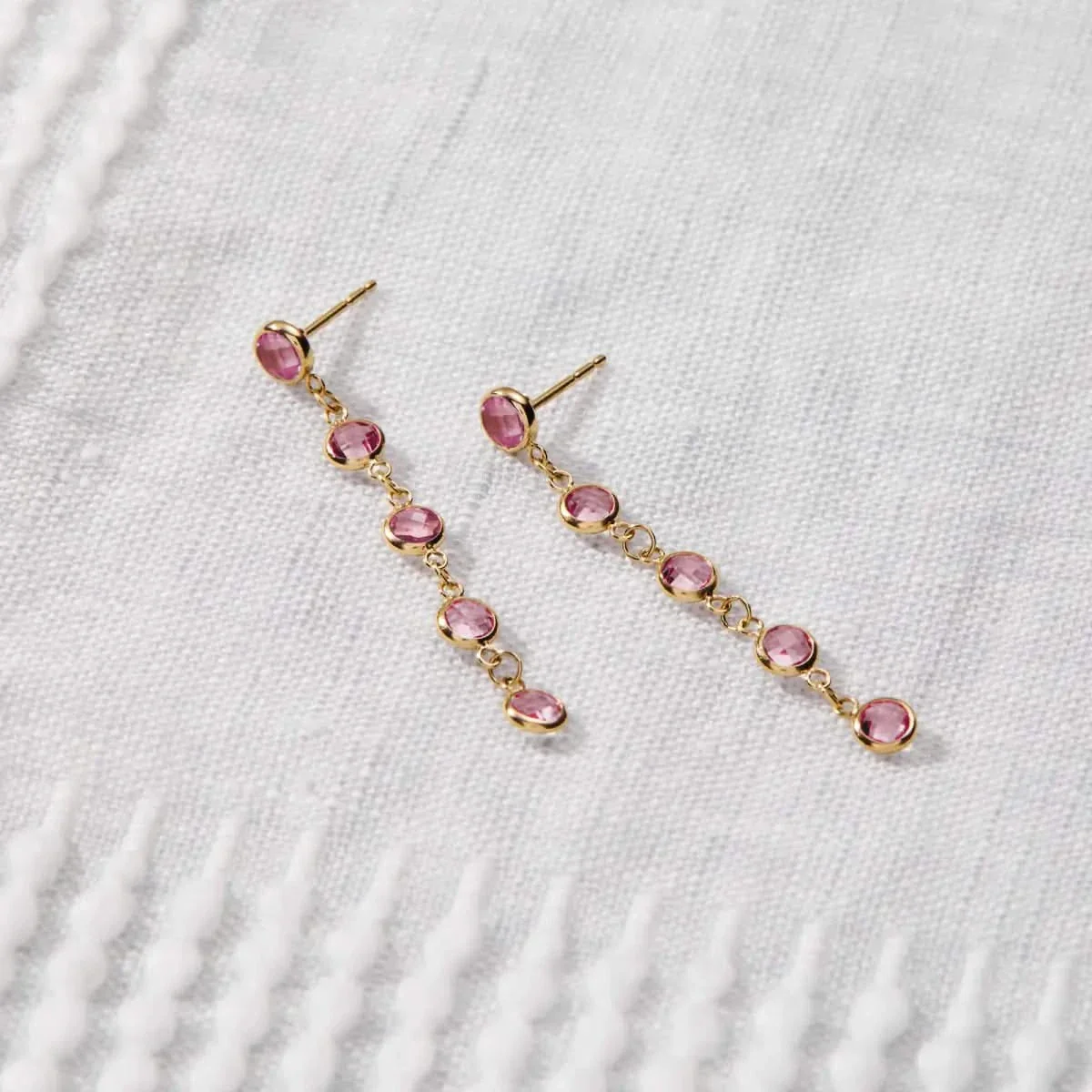 Newport Pink Sapphire Earrings in 14k Gold (October) - Image 3