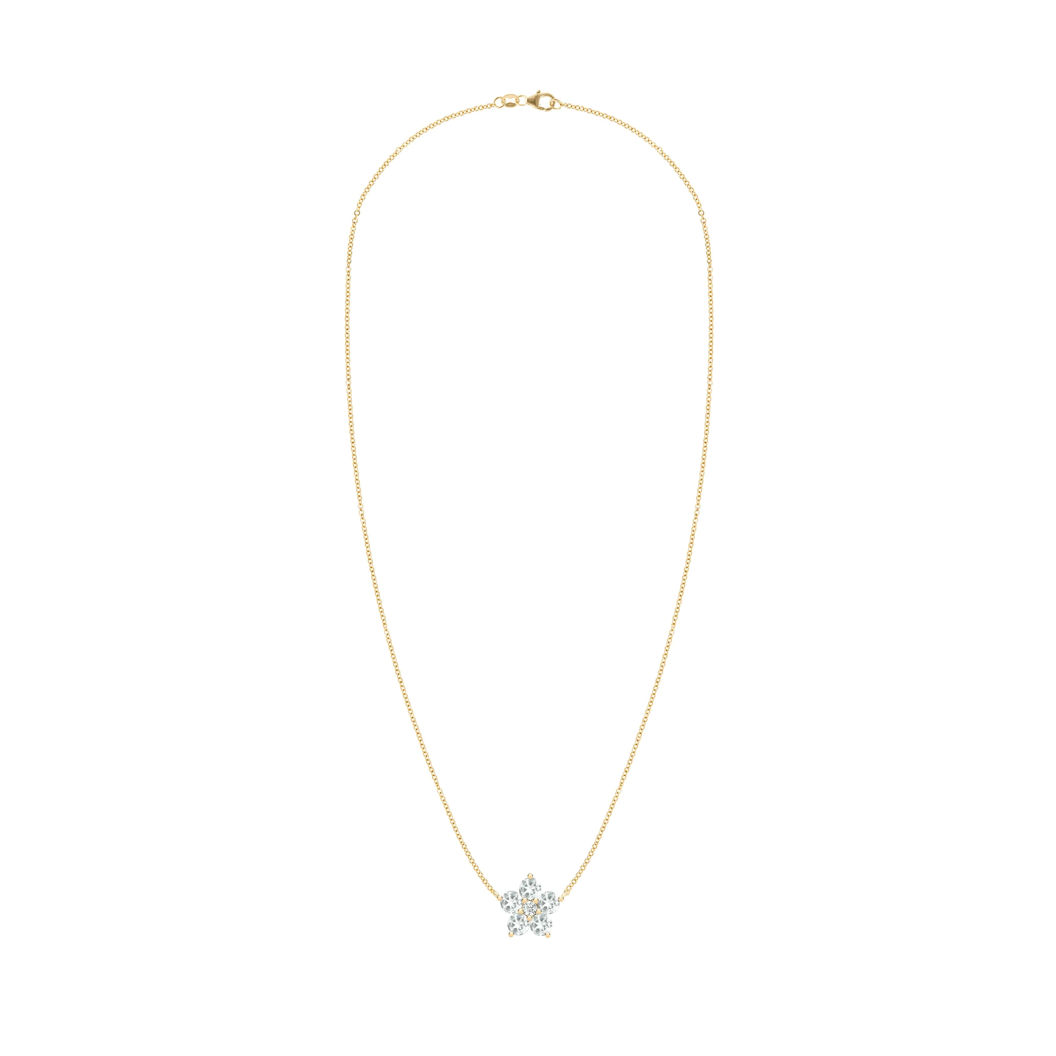 Greenwich Flower White Topaz & Diamond Necklace in 14k Gold (April) - Image 4