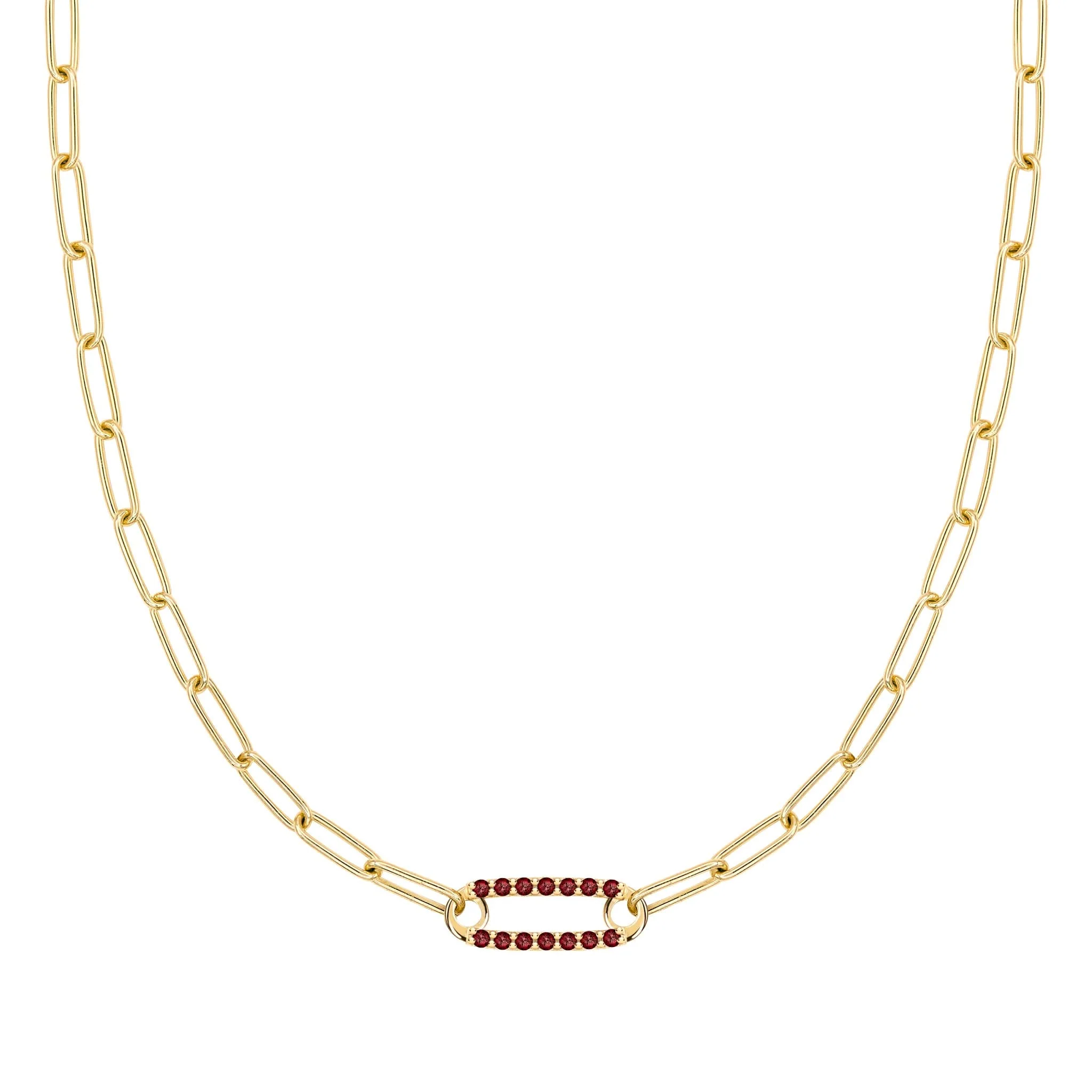 Adelaide 1 Pavé Garnet Link Necklace in 14k Gold (January)