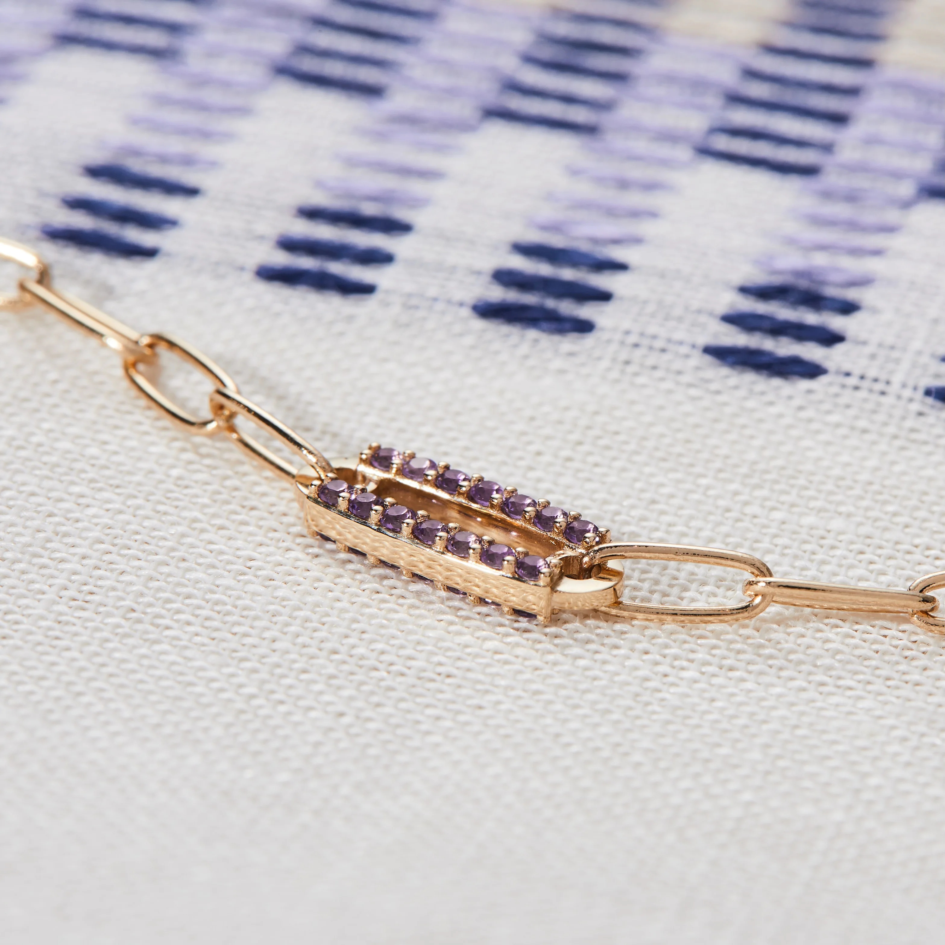 Adelaide 1 Pavé Amethyst Link Bracelet in 14k Gold (February) - Image 14