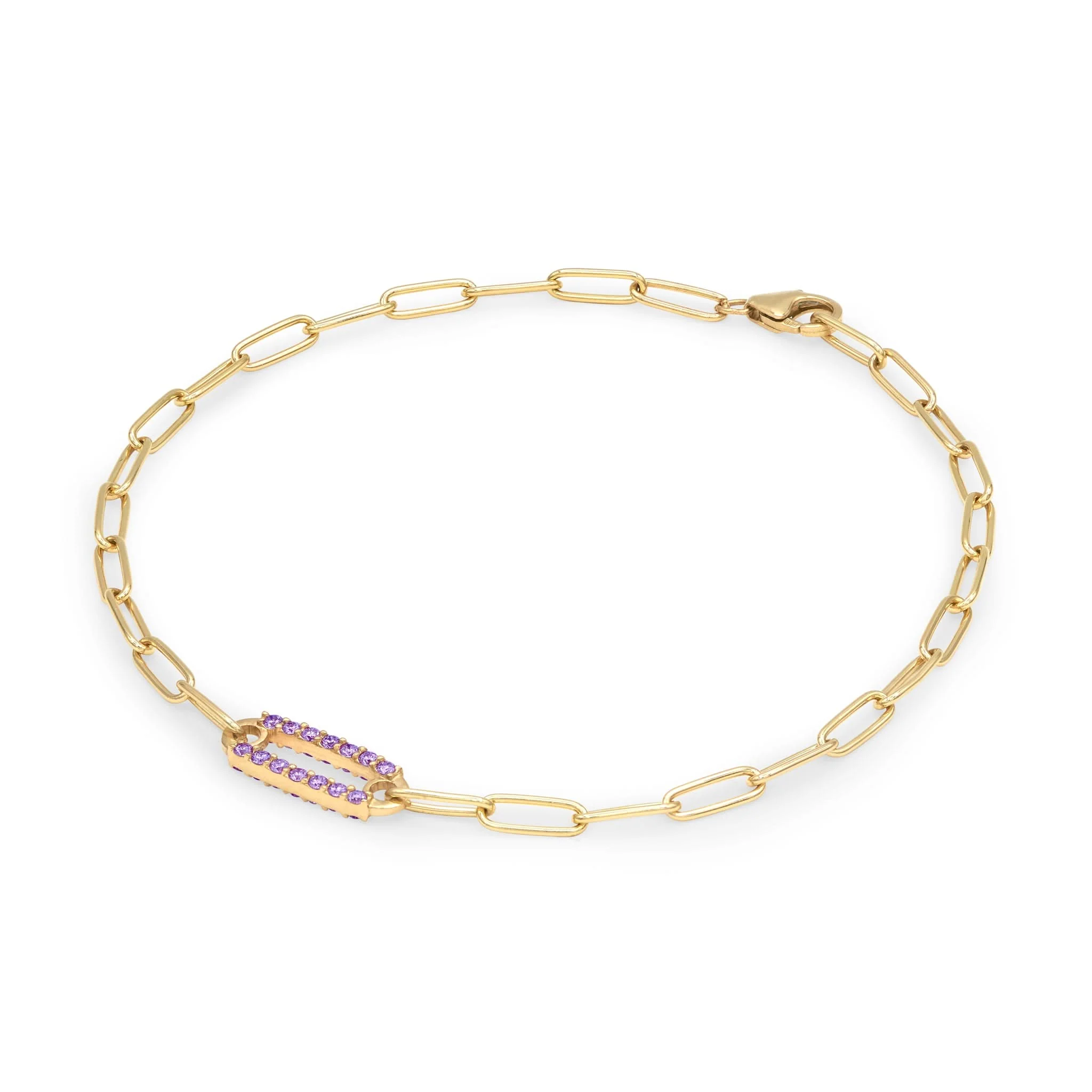 Adelaide 1 Pavé Amethyst Link Bracelet in 14k Gold (February) - Image 5