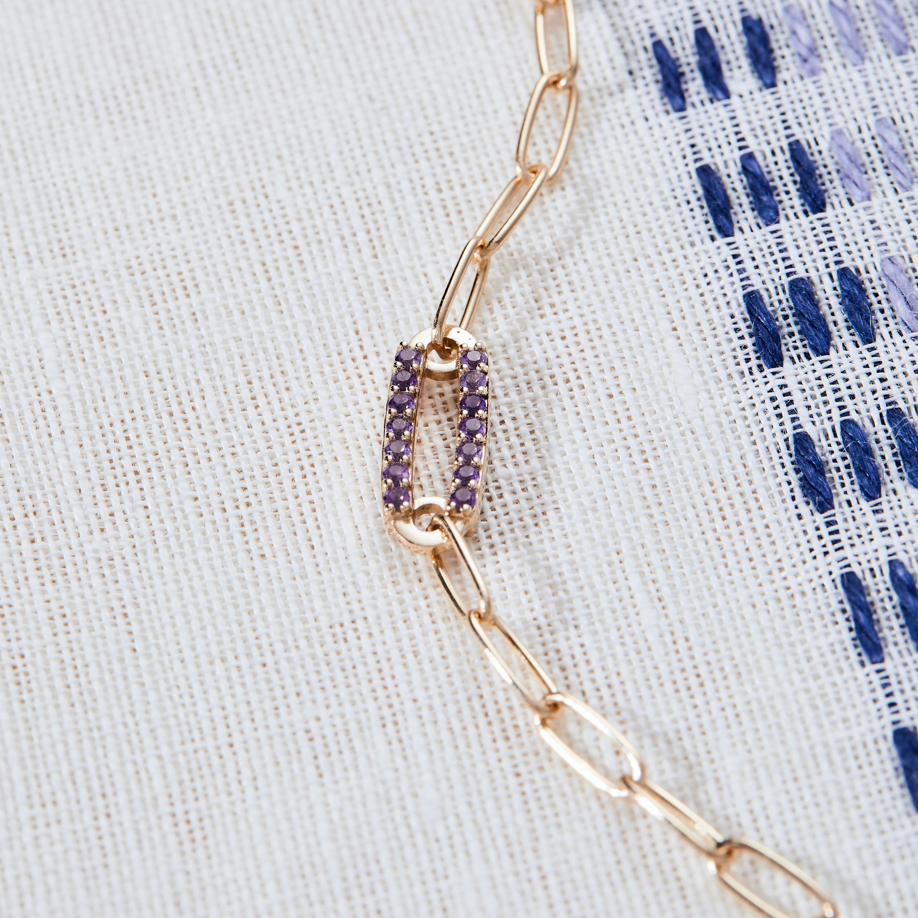 Adelaide 1 Pavé Amethyst Link Bracelet in 14k Gold (February) - Image 7