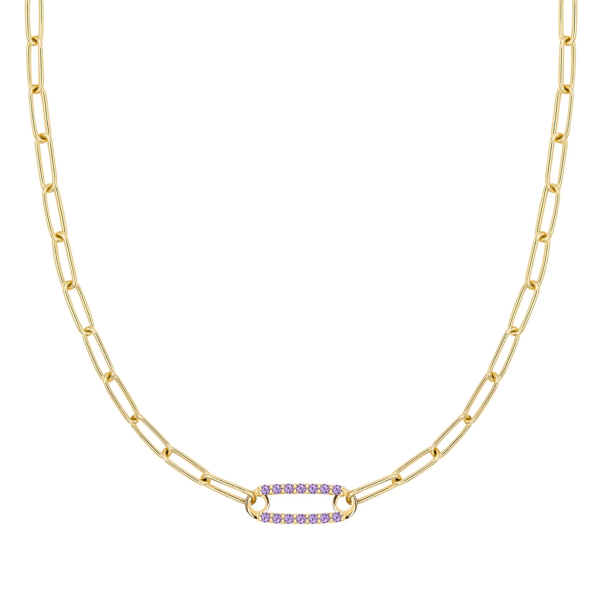 Adelaide 1 Pavé Amethyst Link Necklace in 14k Gold (February)