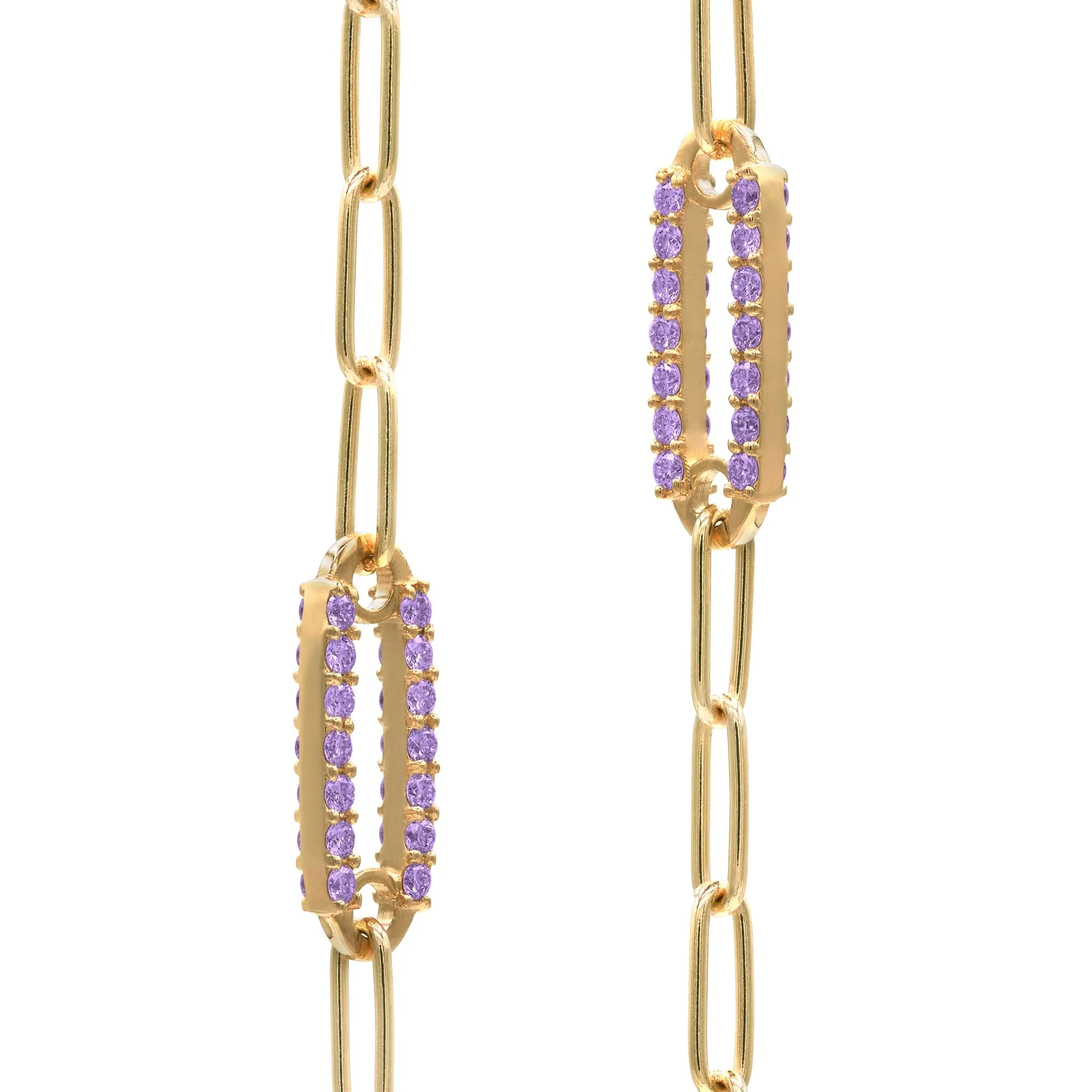 Adelaide 1 Pavé Amethyst Link Necklace in 14k Gold (February) - Image 4