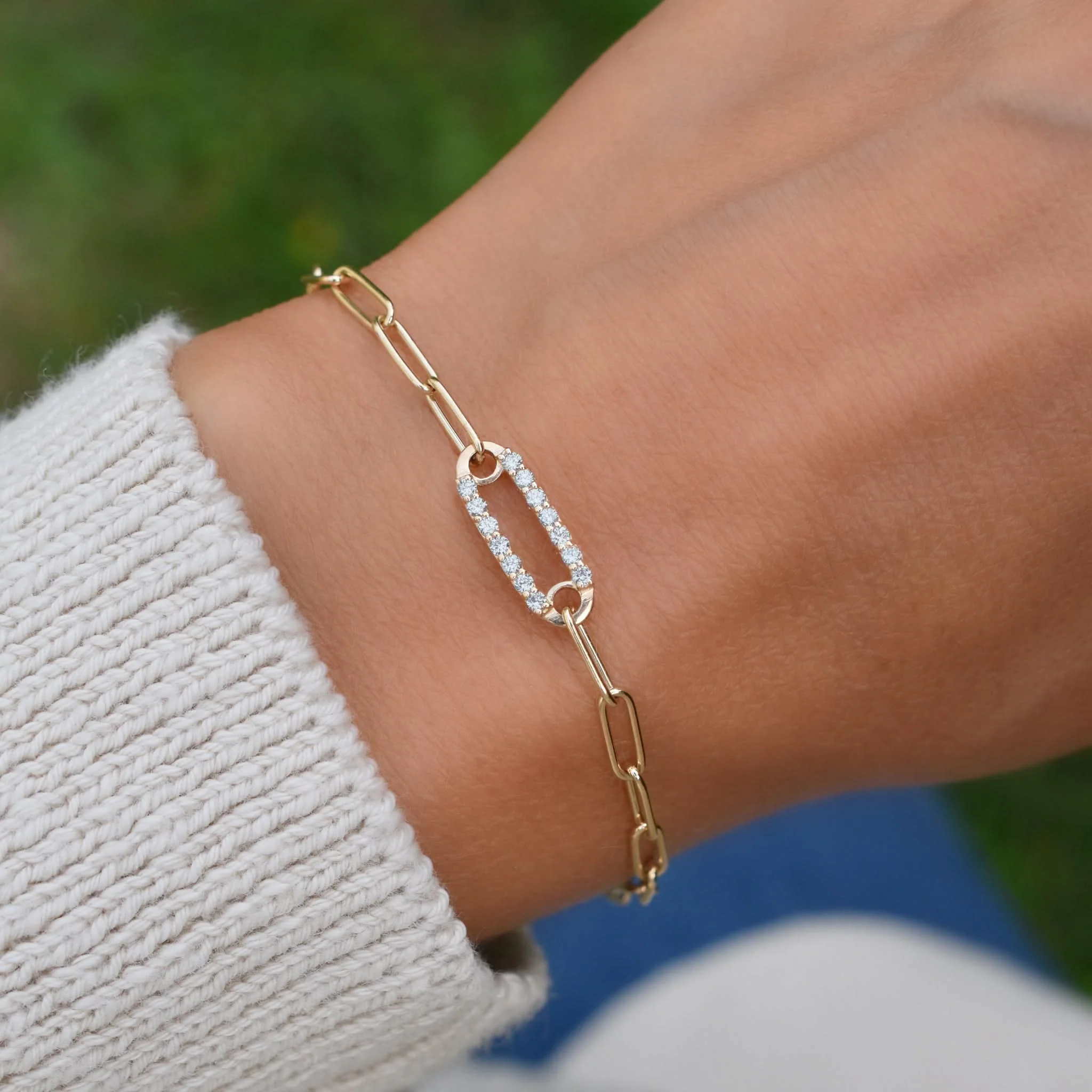 Adelaide 1 Pavé Aquamarine Link Bracelet in 14k Gold (March) - Image 10
