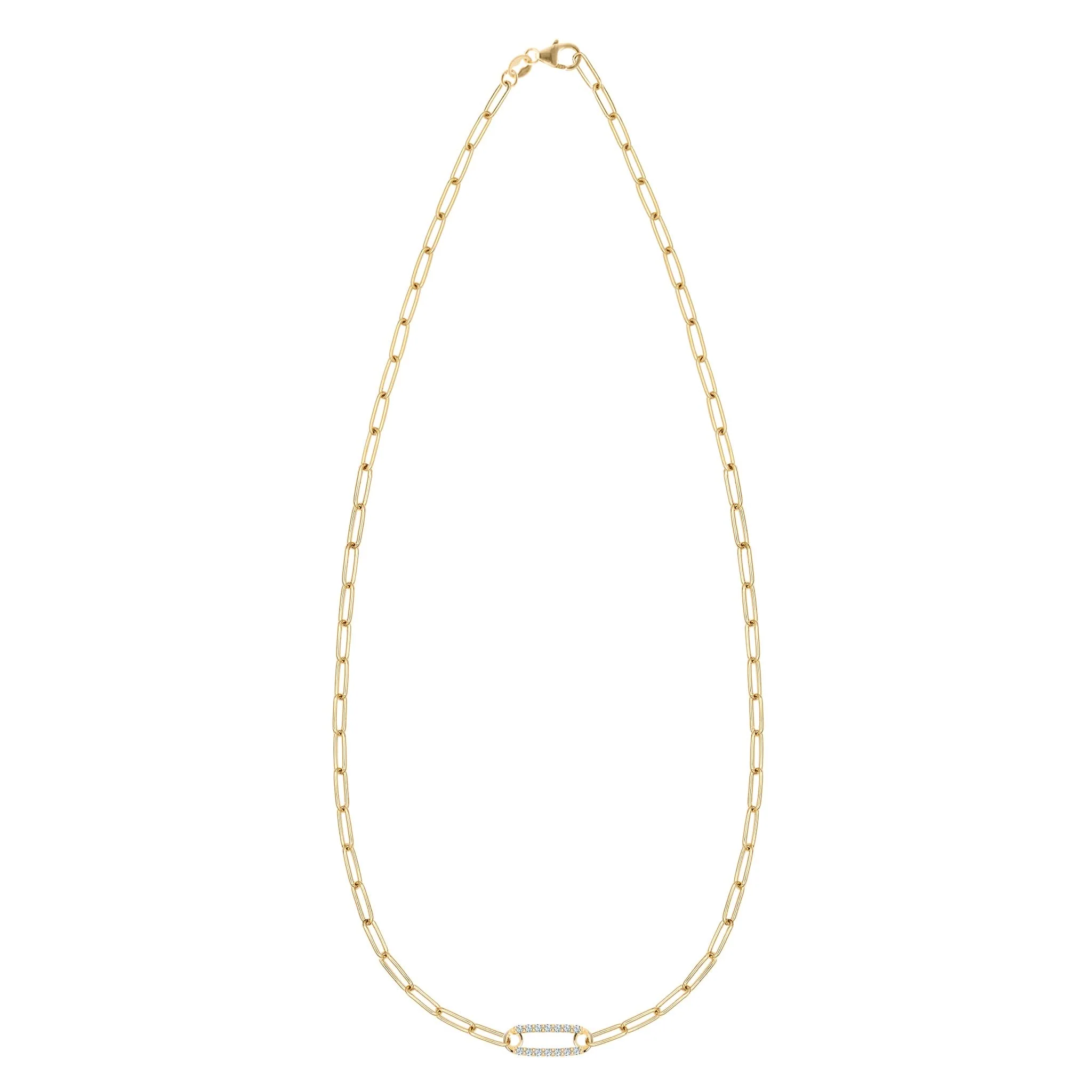 Adelaide 1 Pavé Aquamarine Link Necklace in 14k Gold (March) - Image 5