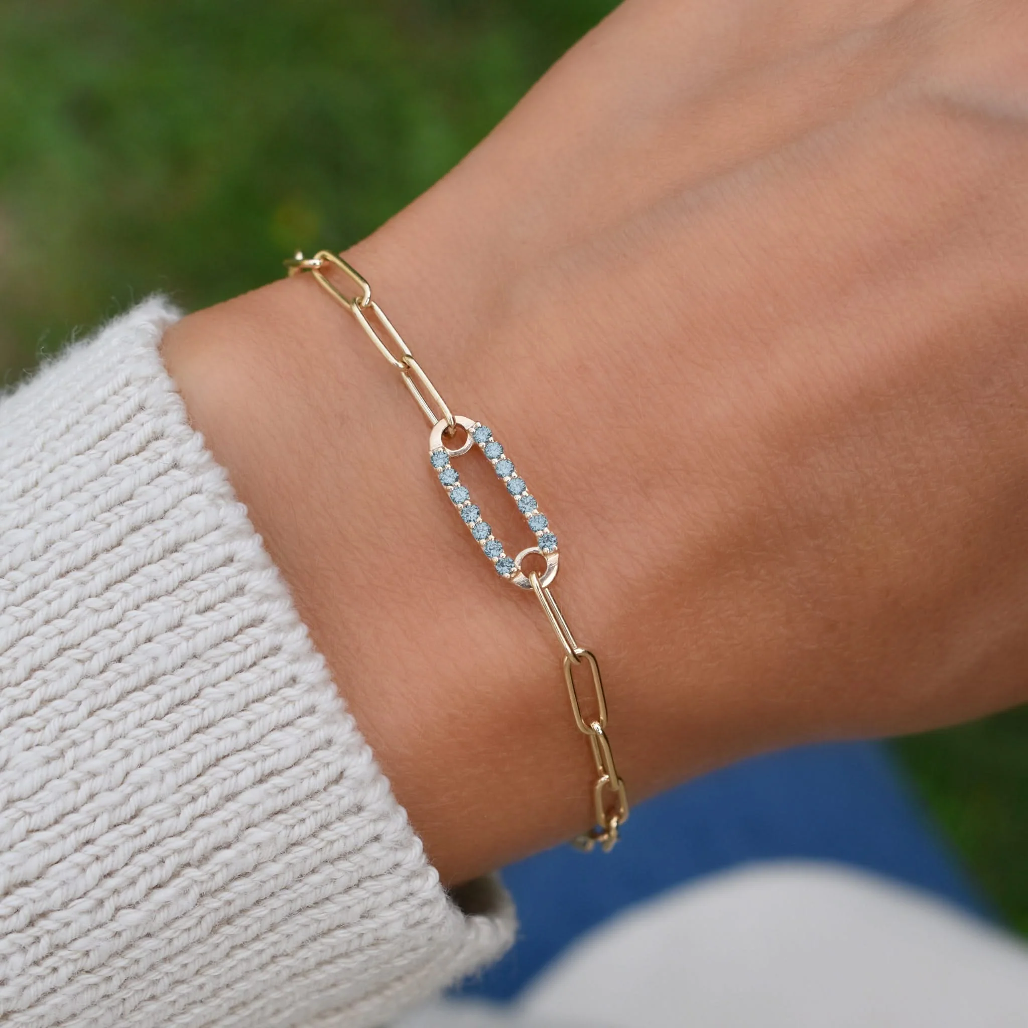 Adelaide 1 Pavé Nantucket Blue Topaz Link Bracelet in 14k Gold (December) - Image 6