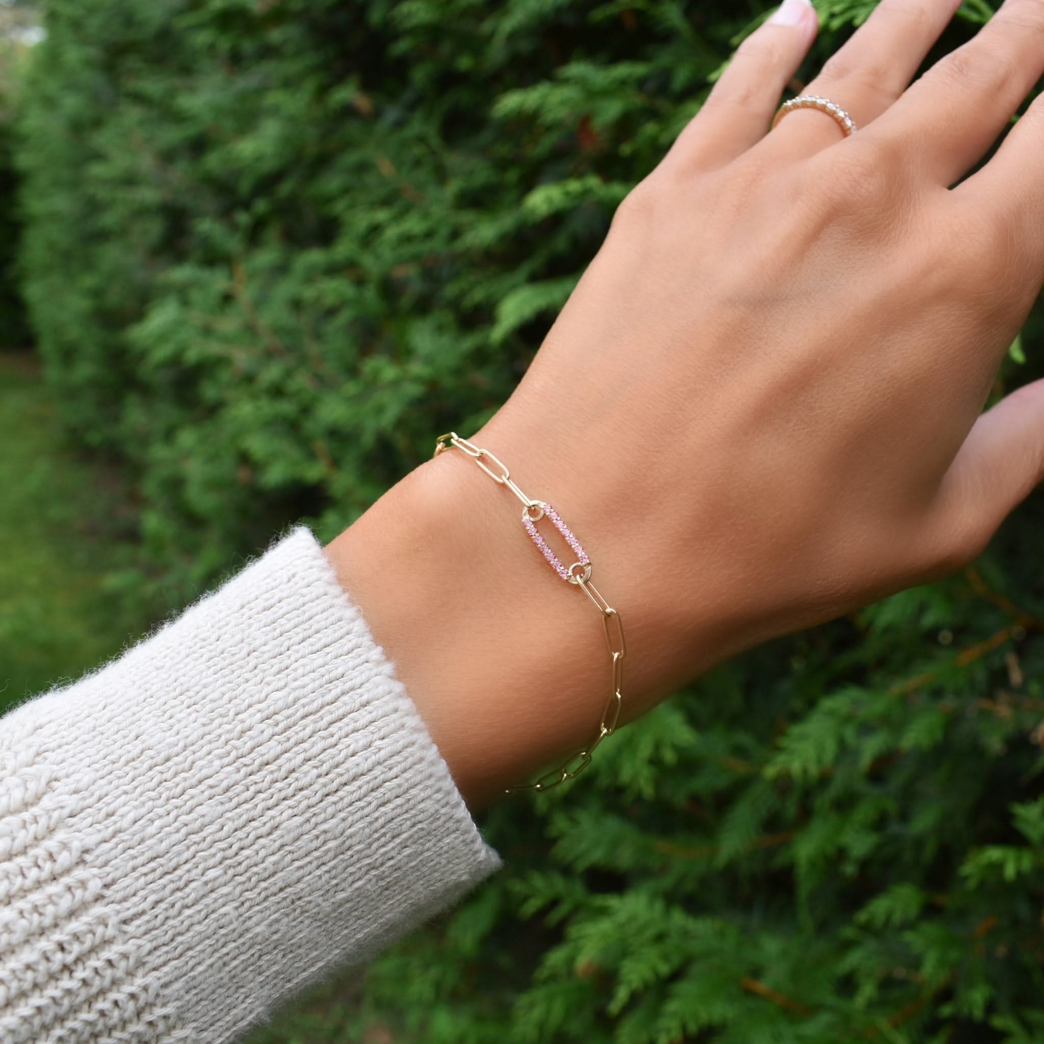 Adelaide 1 Pavé Pink Sapphire Link Bracelet in 14k Gold (October) - Image 10