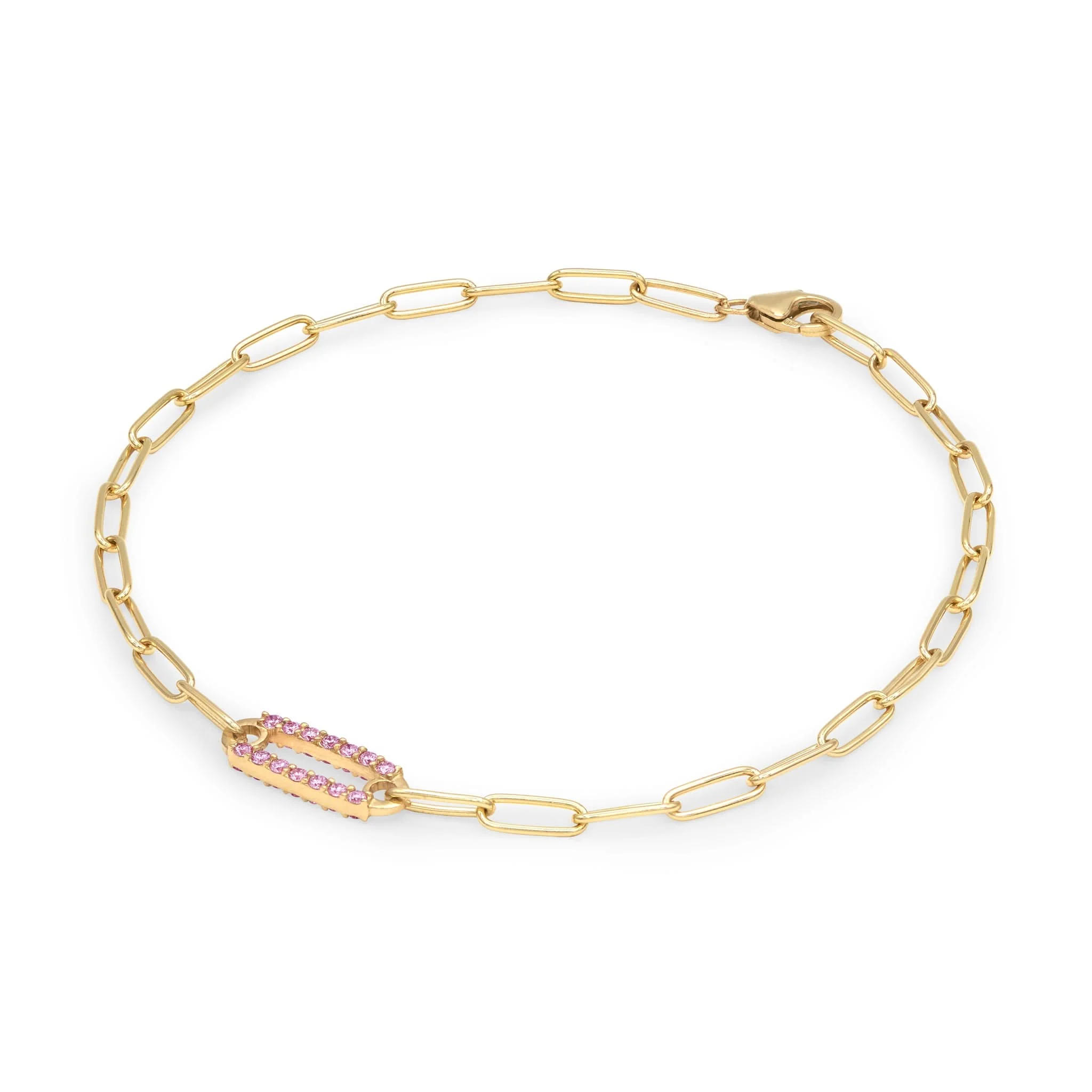 Adelaide 1 Pavé Pink Sapphire Link Bracelet in 14k Gold (October) - Image 5