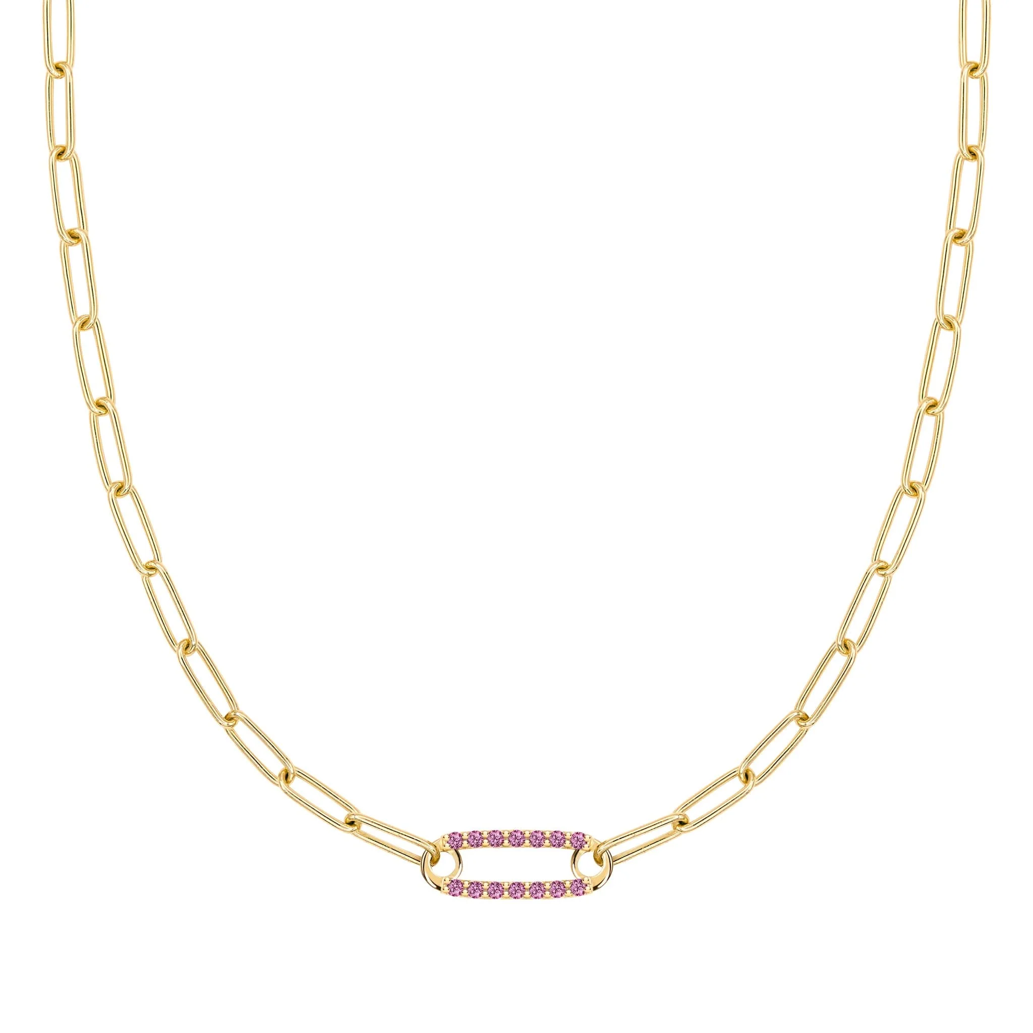 Adelaide 1 Pavé Pink Sapphire Link Necklace in 14k Gold (October)
