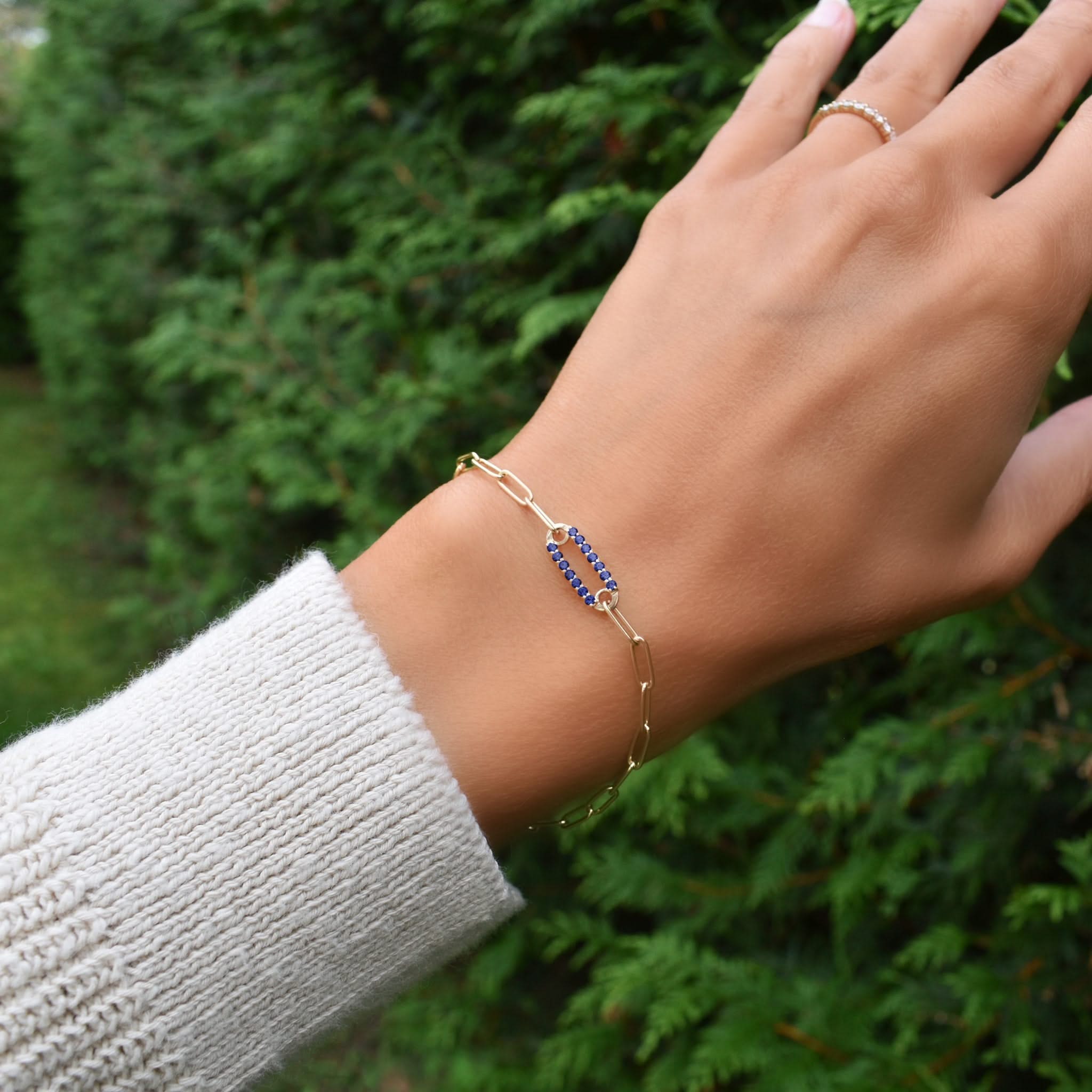 Adelaide 1 Pavé Sapphire Link Bracelet in 14k Gold (September) - Image 10