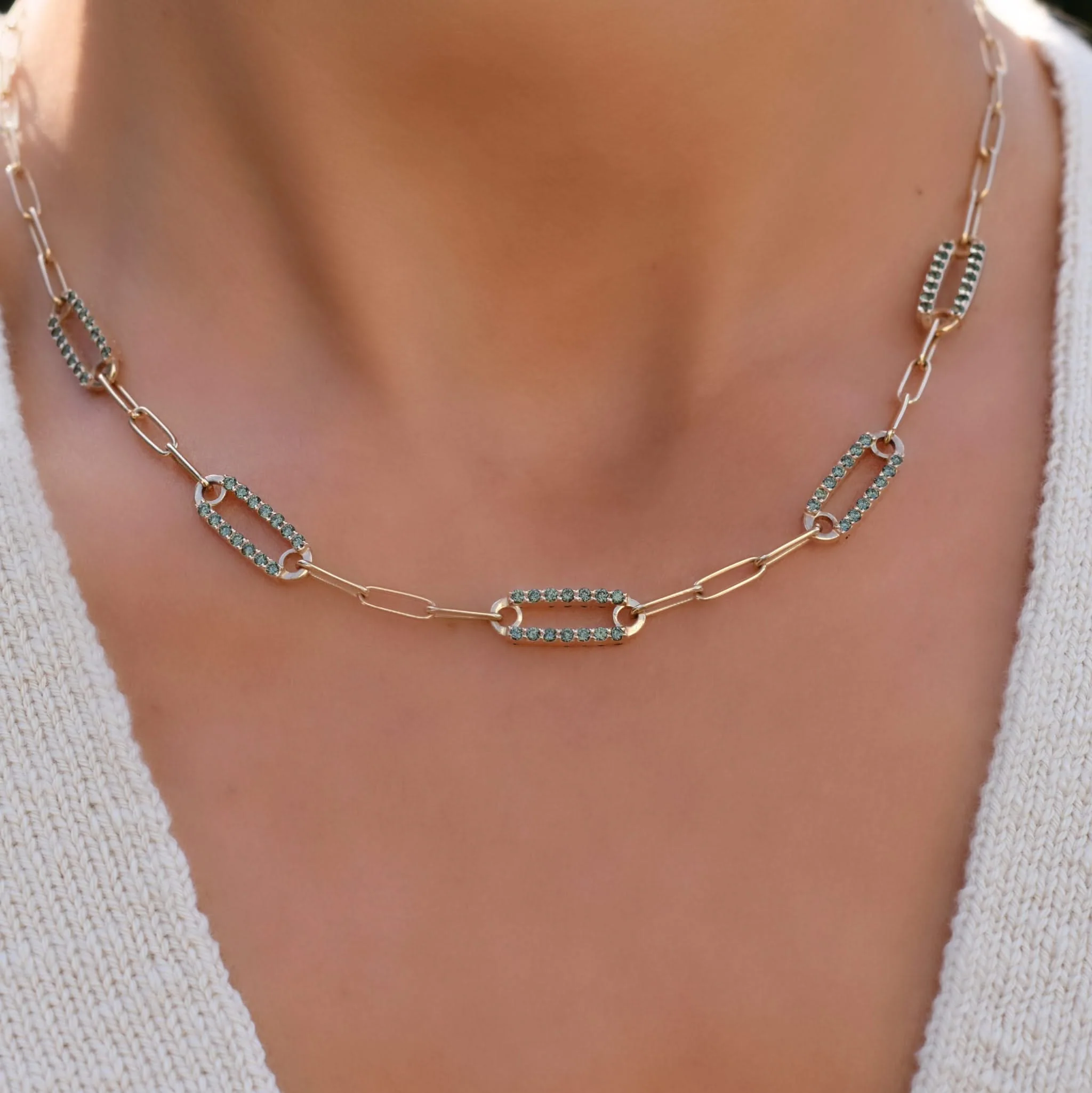 Adelaide 5 Pavé Alexandrite Link Necklace in 14k Gold (June) - Image 3