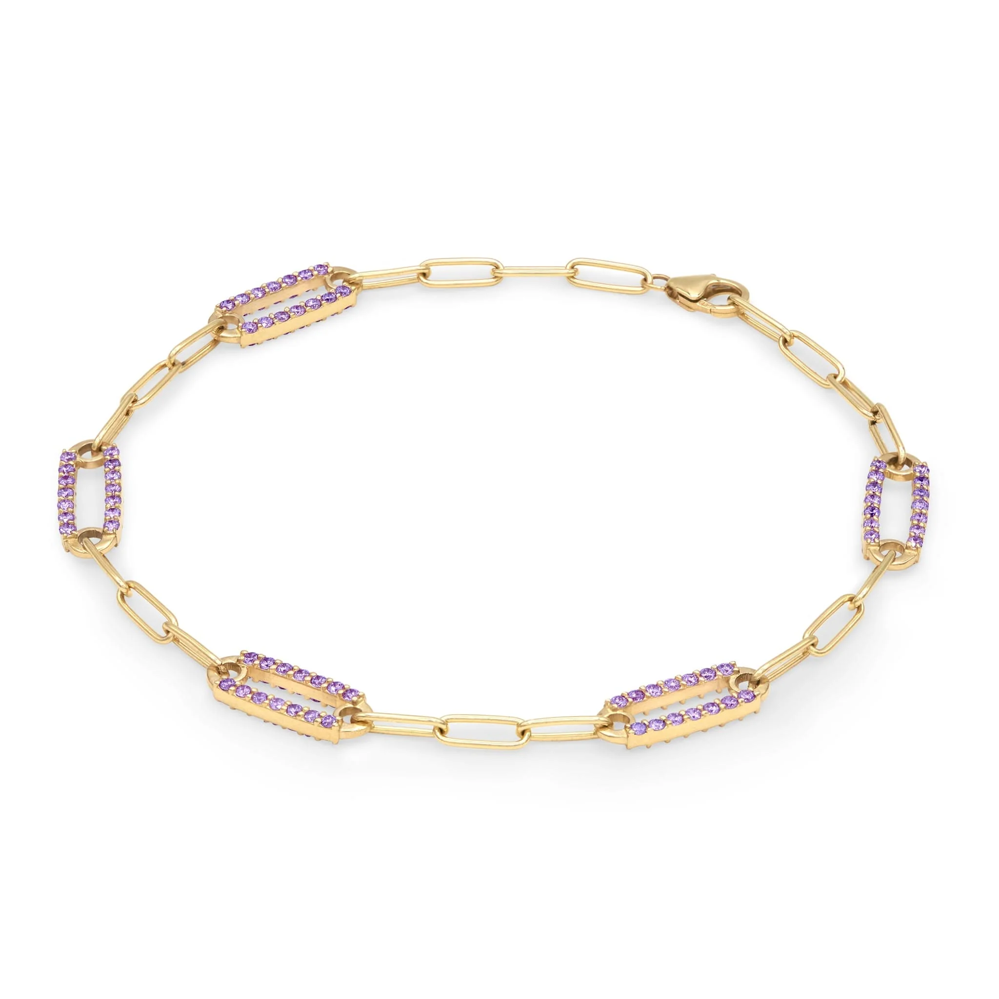 Adelaide 5 Pavé Amethyst Link Bracelet in 14k Gold (February) - Image 5