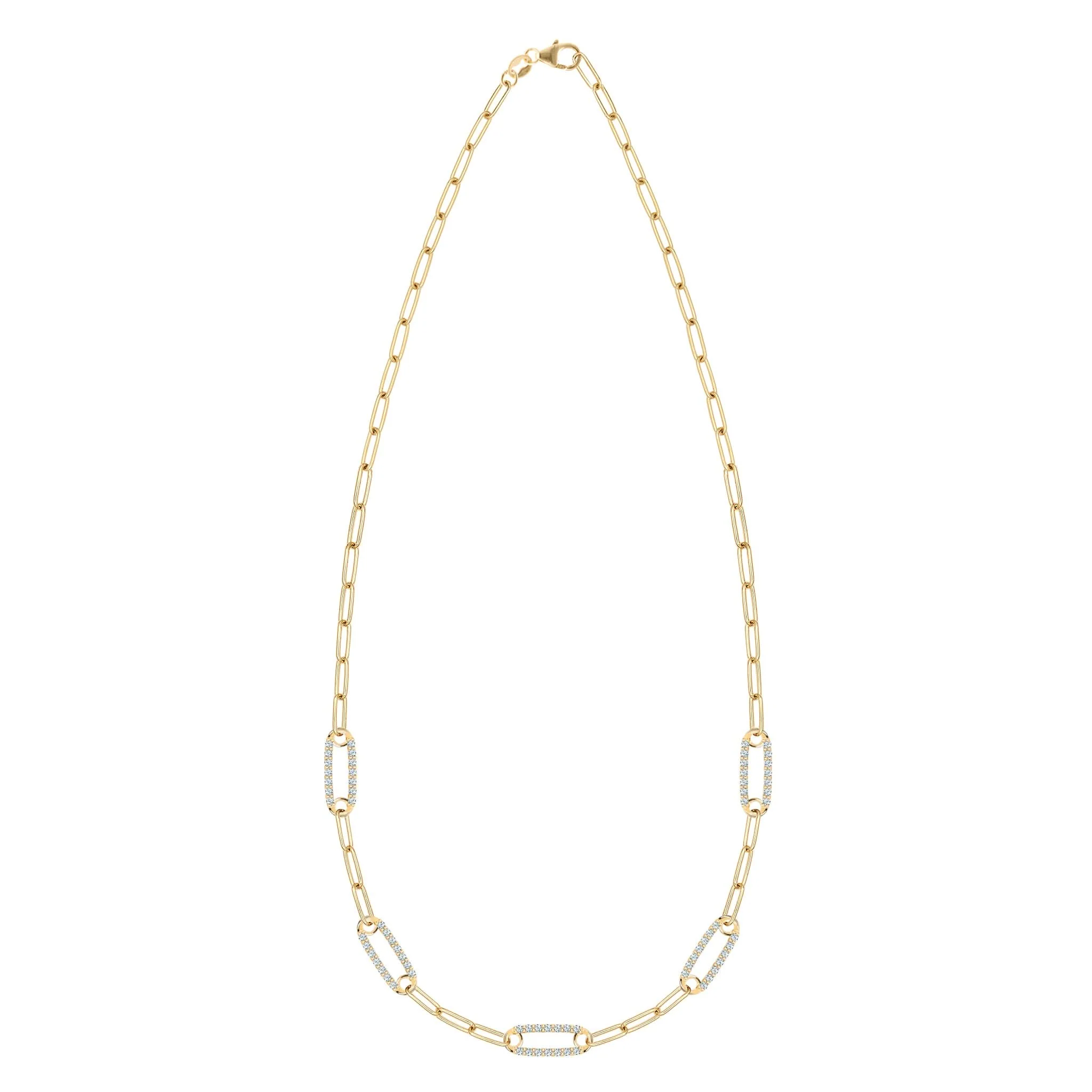 Adelaide 5 Pavé Aquamarine Link Necklace in 14k Gold (March) - Image 5