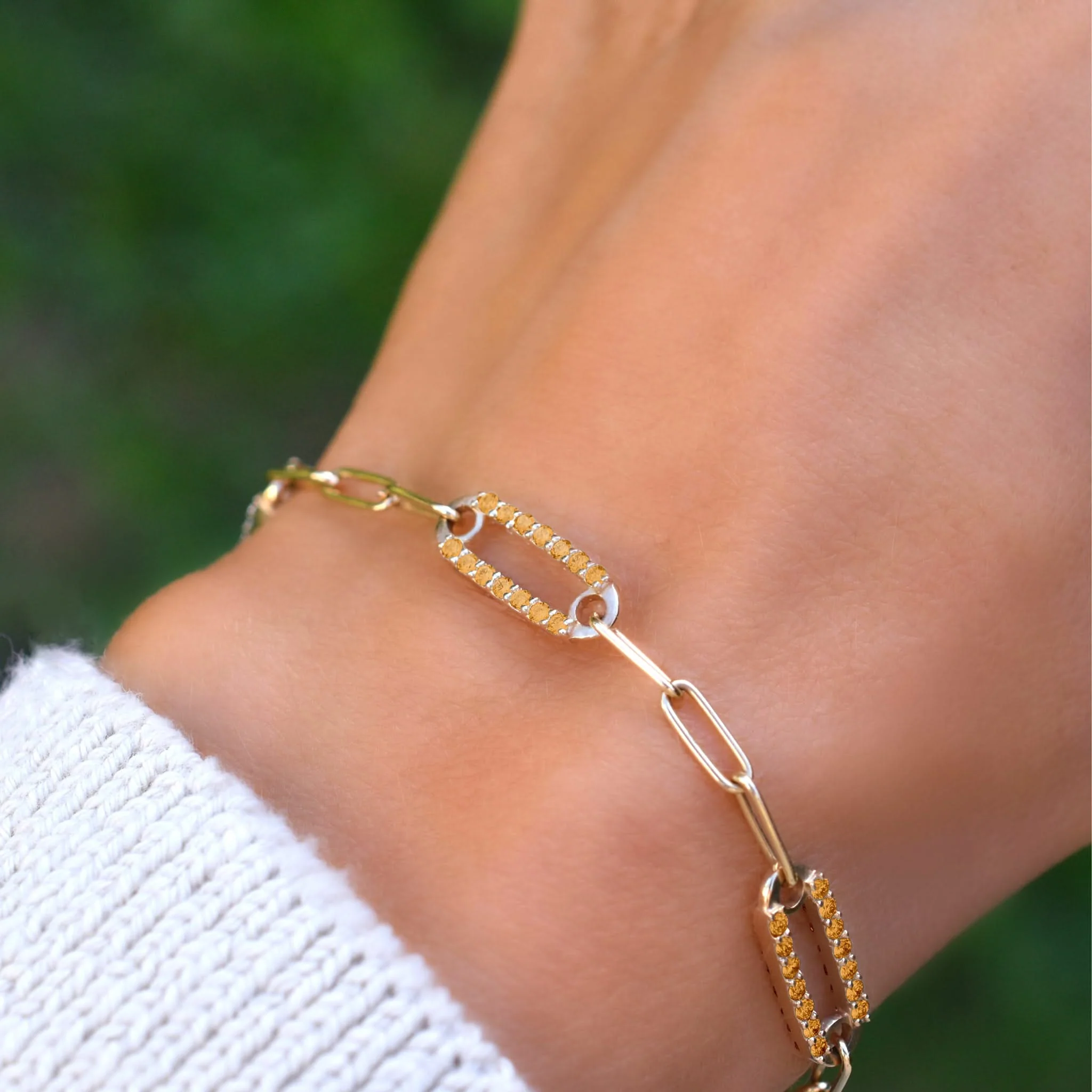 Adelaide 5 Pavé Citrine Link Bracelet in 14k Gold (November) - Image 3