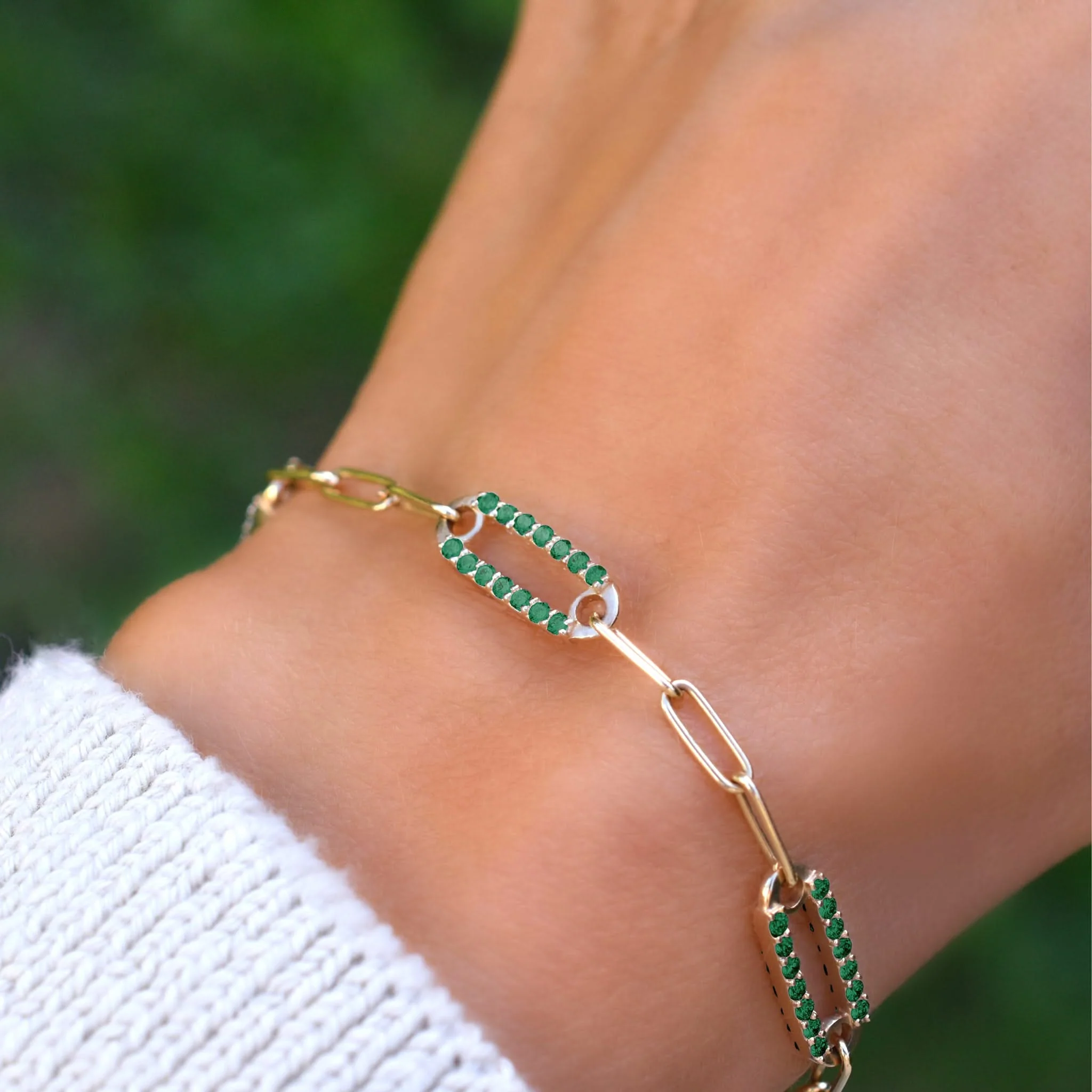 Adelaide 5 Pavé Emerald Link Bracelet in 14k Gold (May) - Image 6