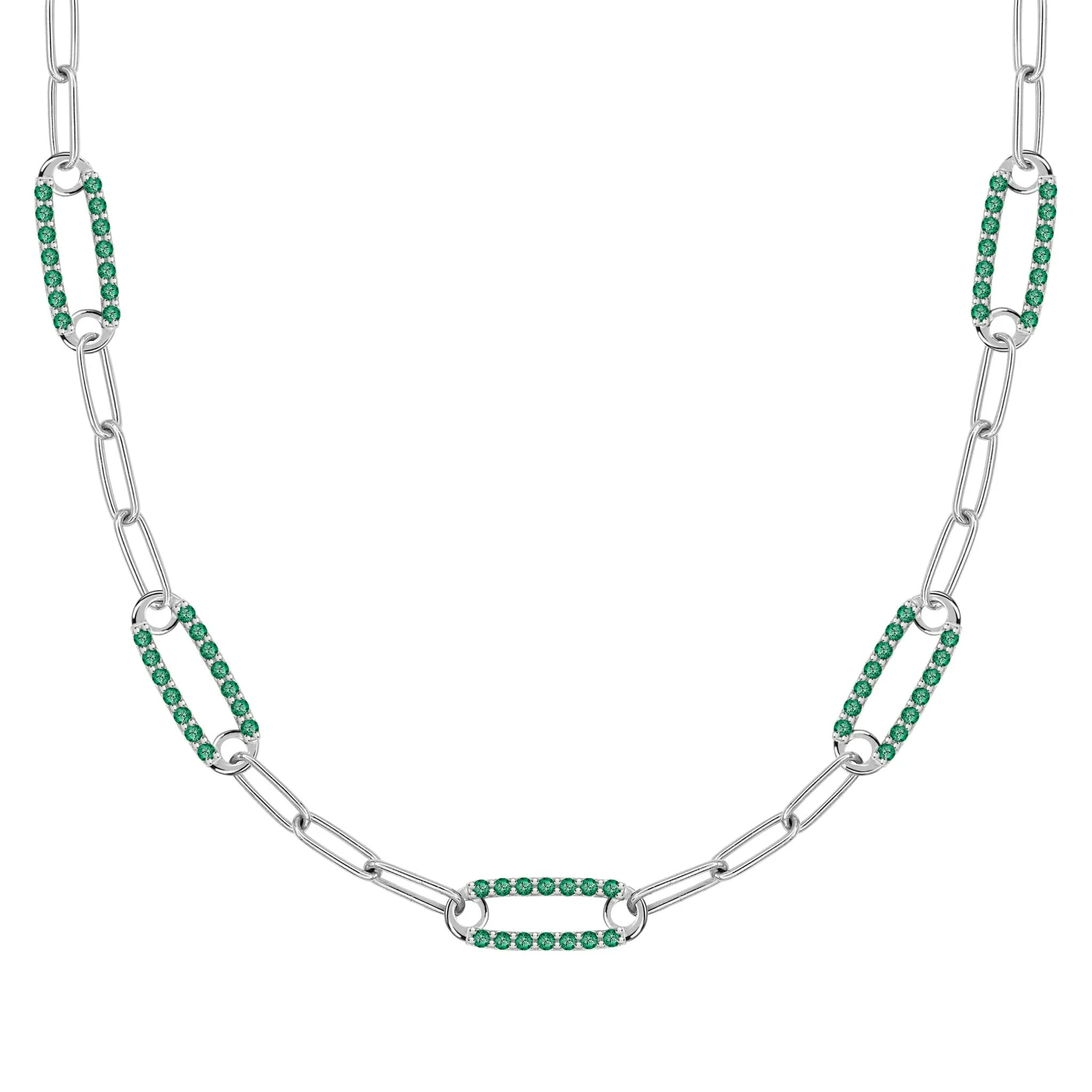 Adelaide 5 Pavé Emerald Link Necklace in 14k Gold (May) - Image 8