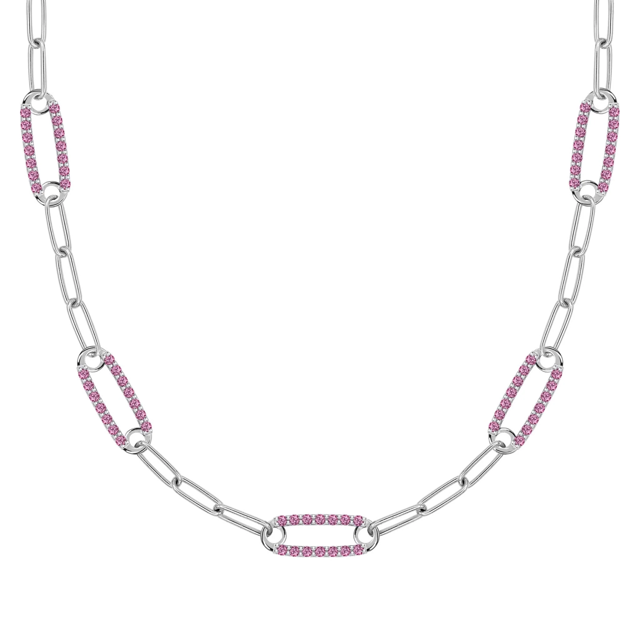 Adelaide 5 Pavé Pink Sapphire Link Necklace in 14k Gold (October) - Image 8