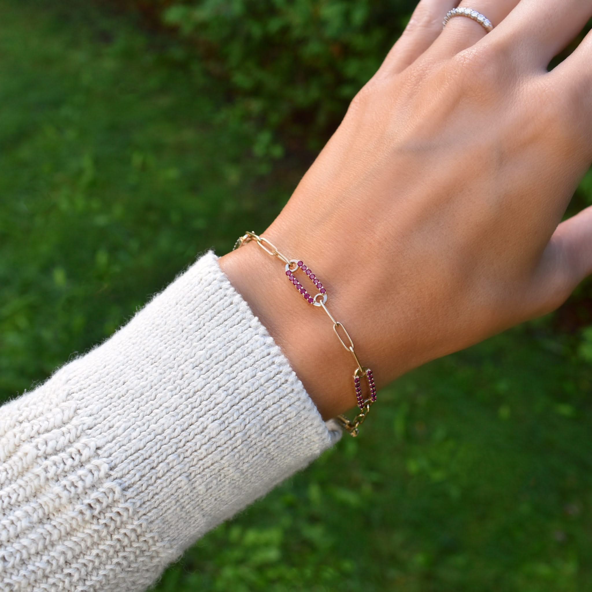 Adelaide 5 Pavé Ruby Link Bracelet in 14k Gold (July) - Image 2