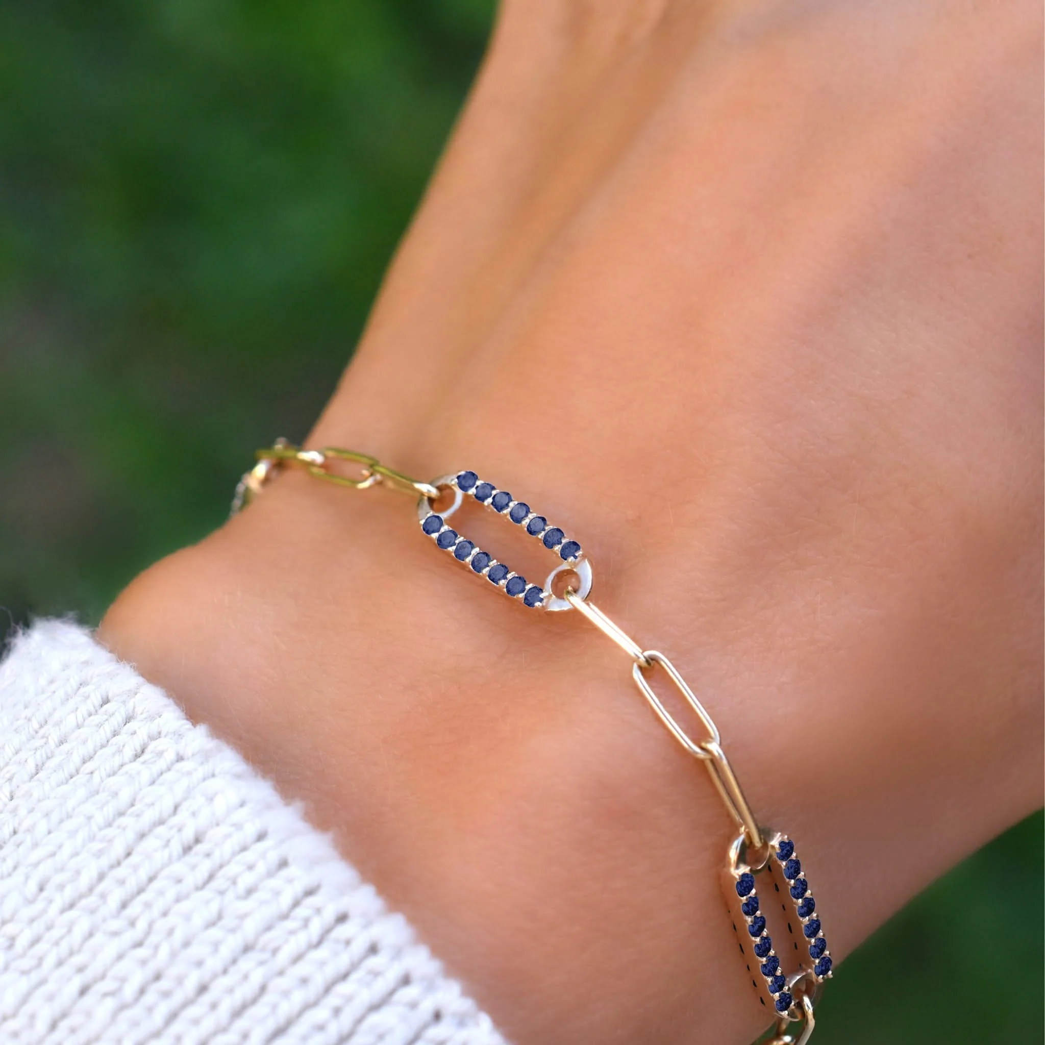 Adelaide 5 Pavé Sapphire Link Bracelet in 14k Gold (September) - Image 3
