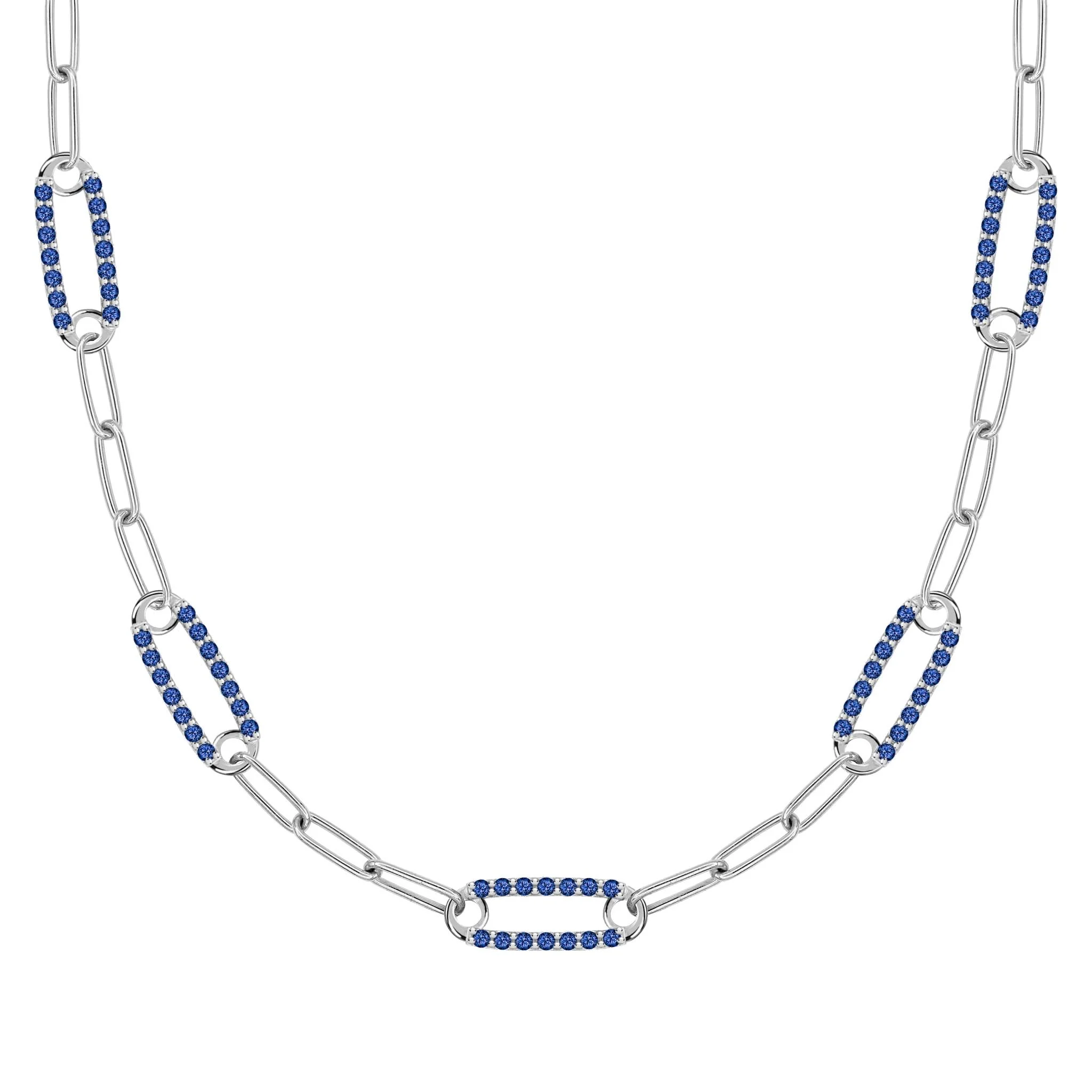 Adelaide 5 Pavé Sapphire Link Necklace in 14k Gold (September) - Image 8