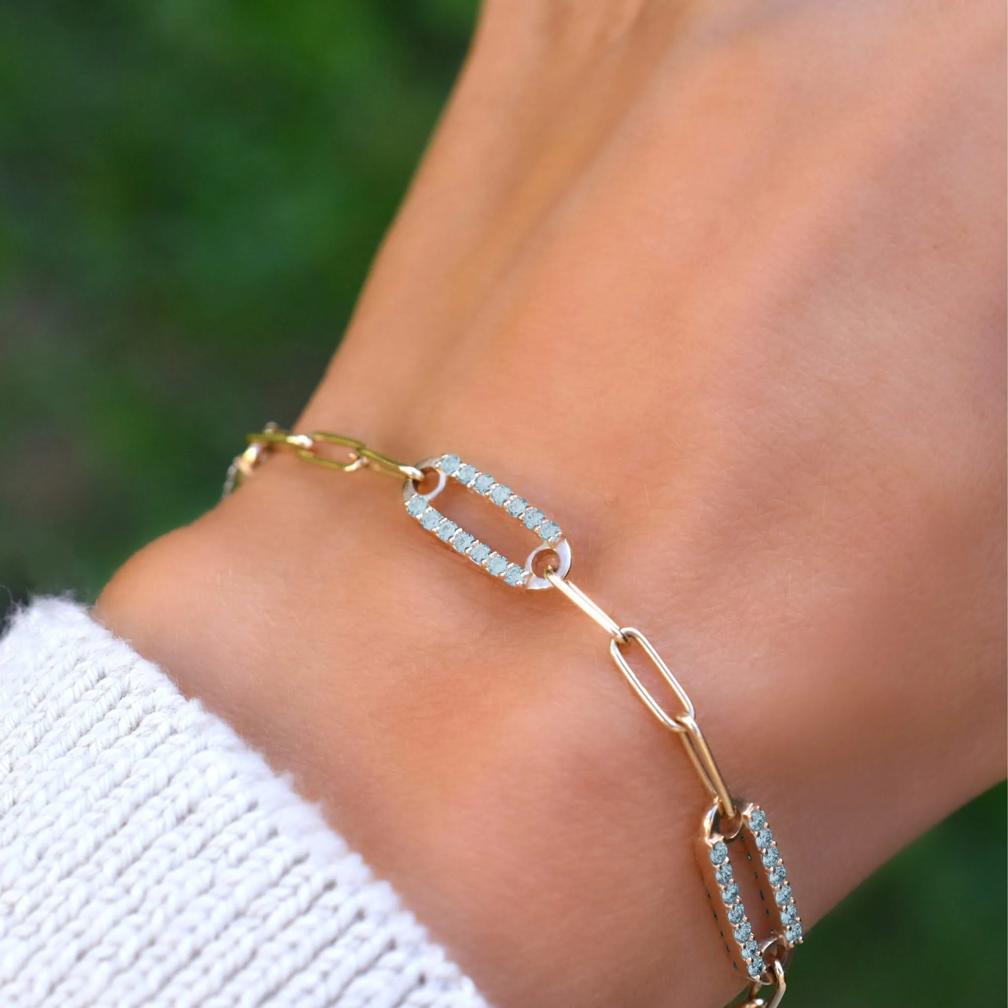 Adelaide 5 Pavé Nantucket Blue Topaz Link Bracelet in 14k Gold (December) - Image 3