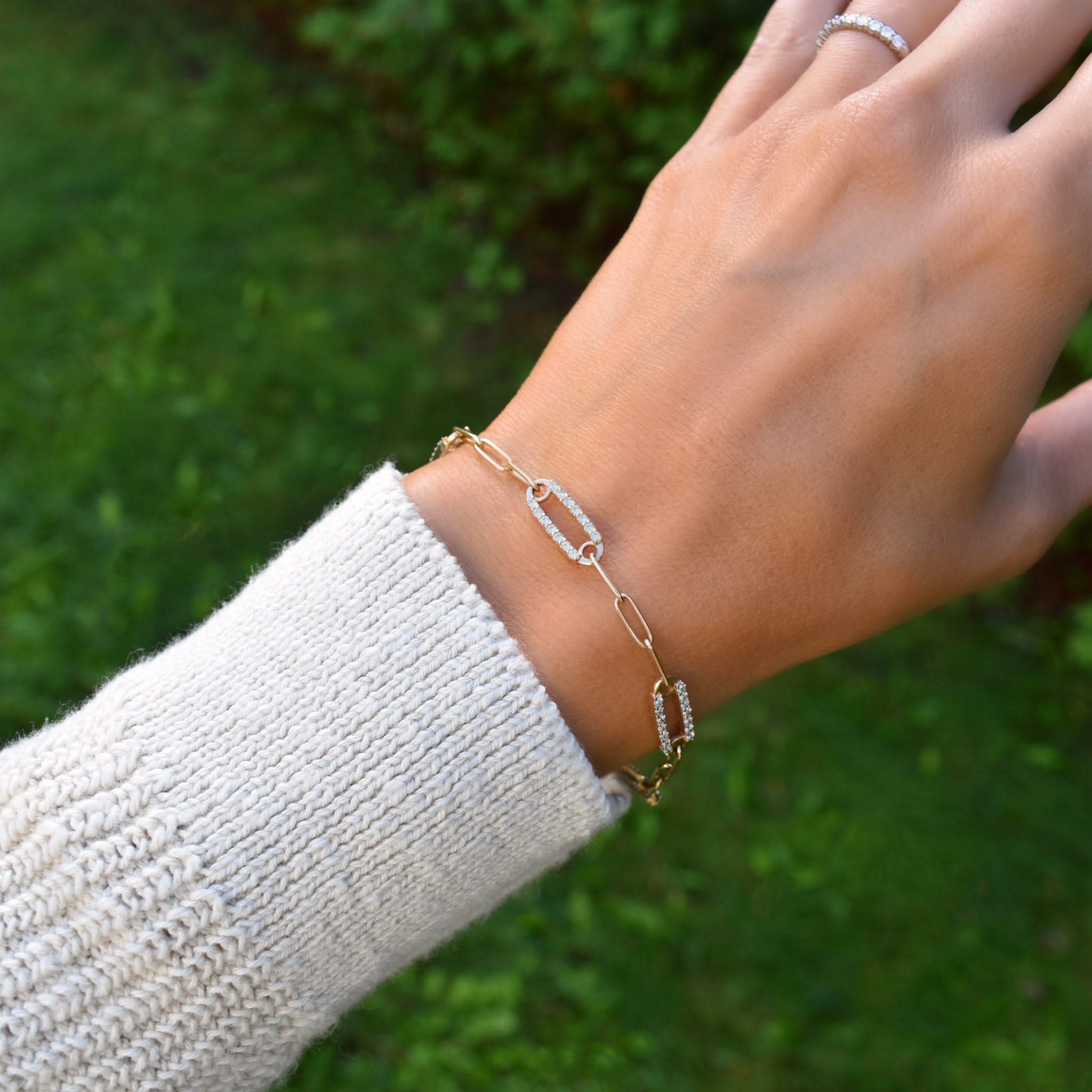Adelaide 5 Pavé White Topaz Link Bracelet in 14k Gold (April) - Image 2