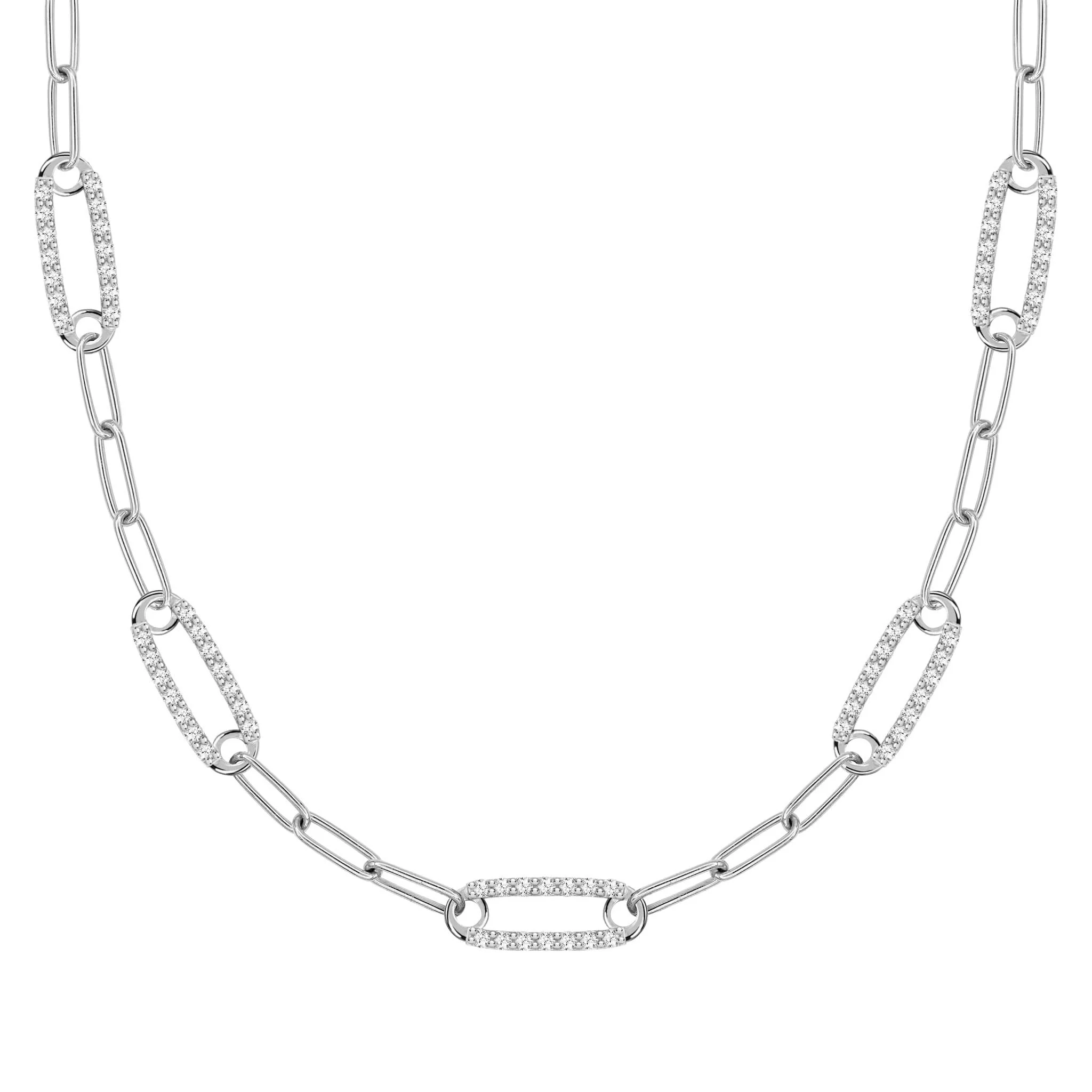 Adelaide 5 Pavé White Topaz Link Necklace in 14k Gold (April) - Image 8