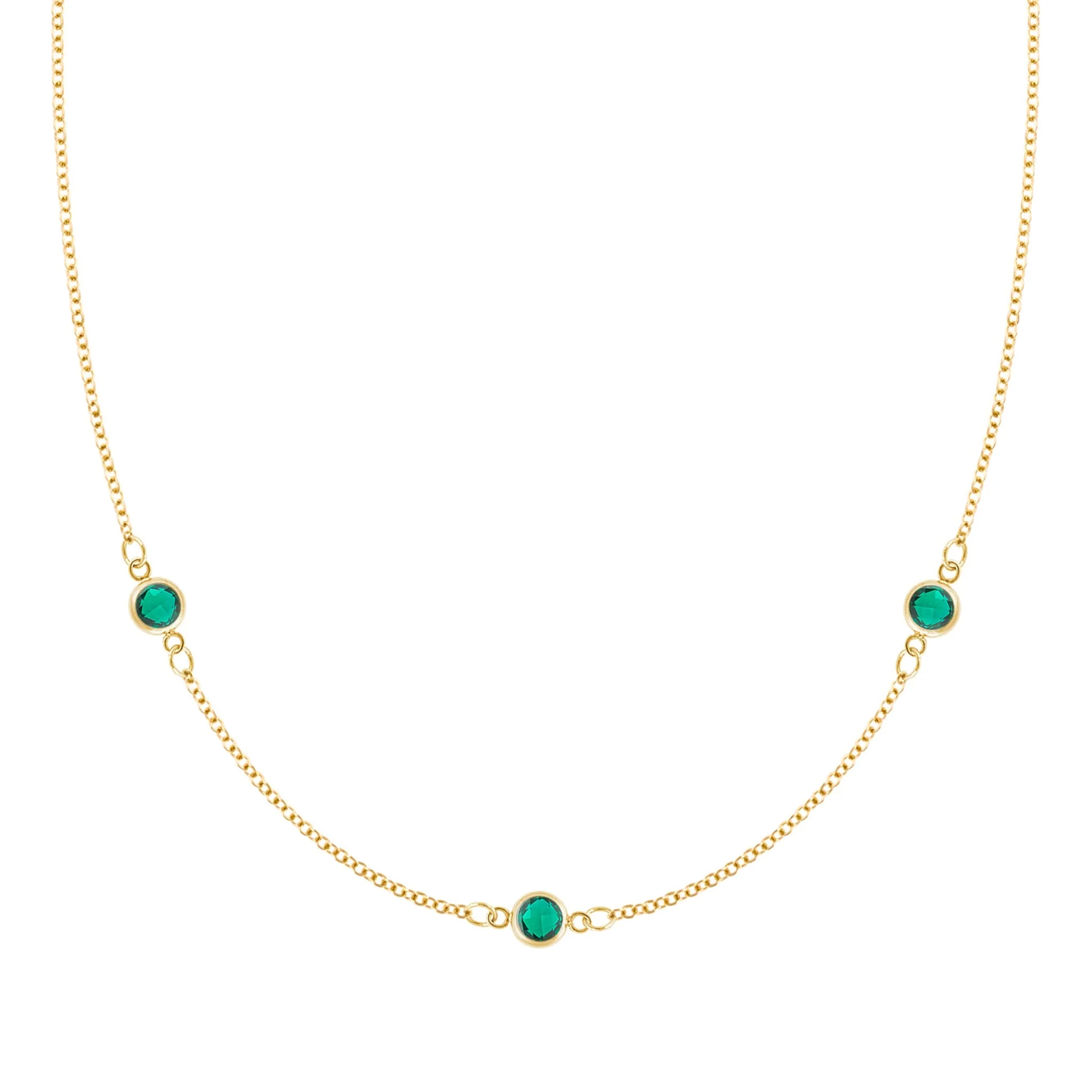 Bayberry 3 Emerald Necklace in 14k Gold (May)