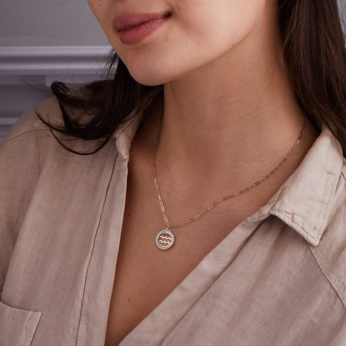 Aquarius & Birthstone Pendant in 14k Gold - Image 2