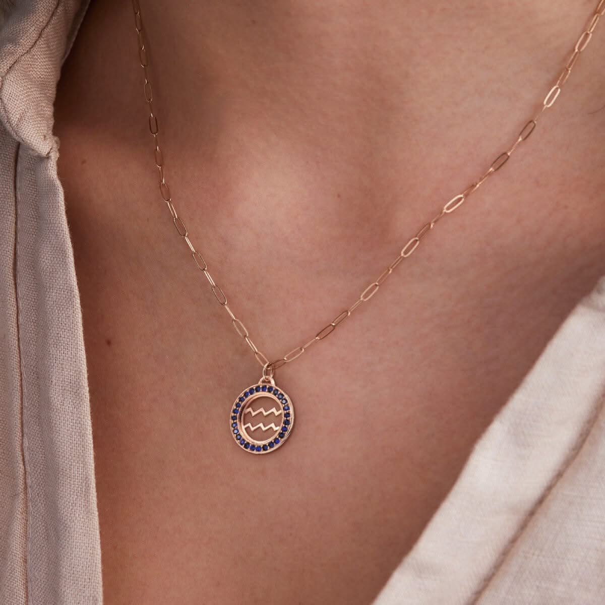 Aquarius & Birthstone Pendant in 14k Gold - Image 6