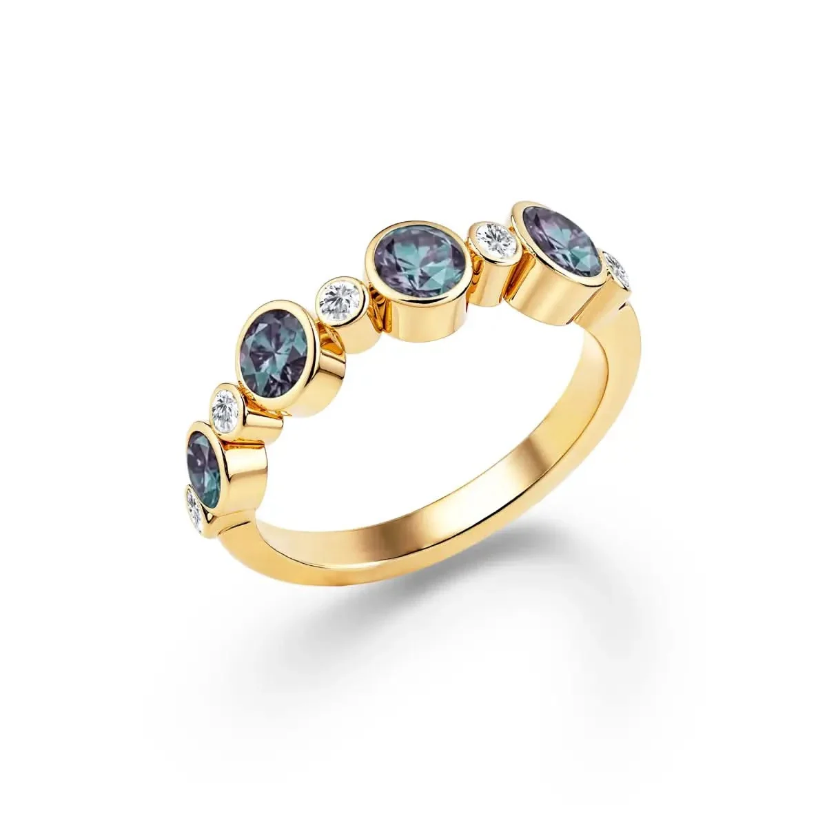 Barrington Alexandrite Band Ring with Diamonds in 14k Gold (June) - Image 4