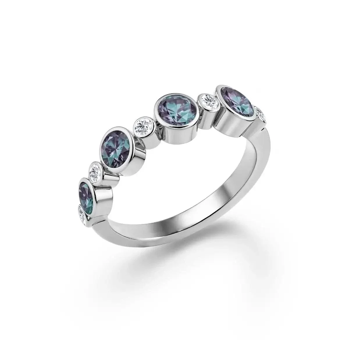 Barrington Alexandrite Band Ring with Diamonds in 14k Gold (June) - Image 7