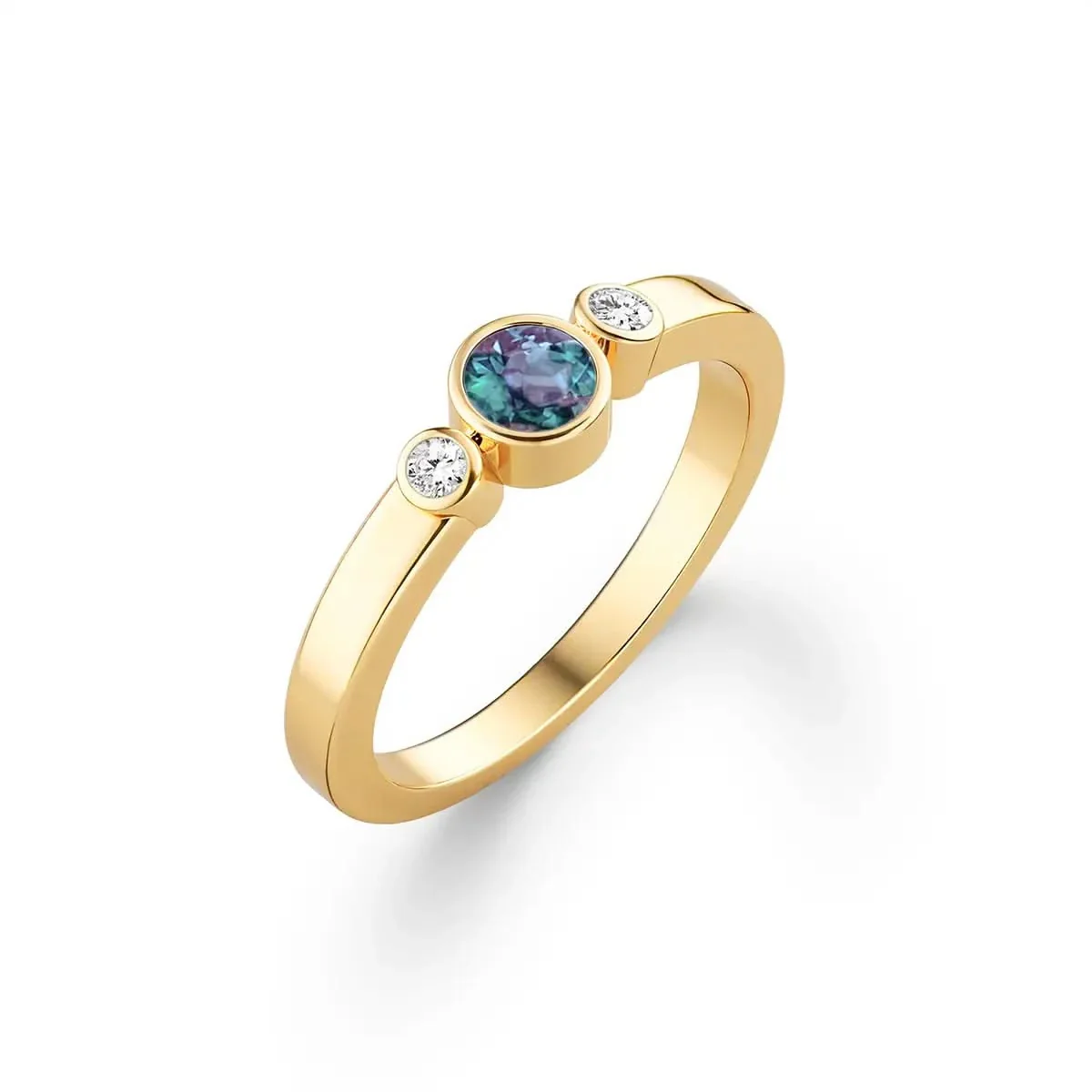 Barrington Alexandrite Ring with Diamond Side Stones in 14k Gold (June) - Image 4