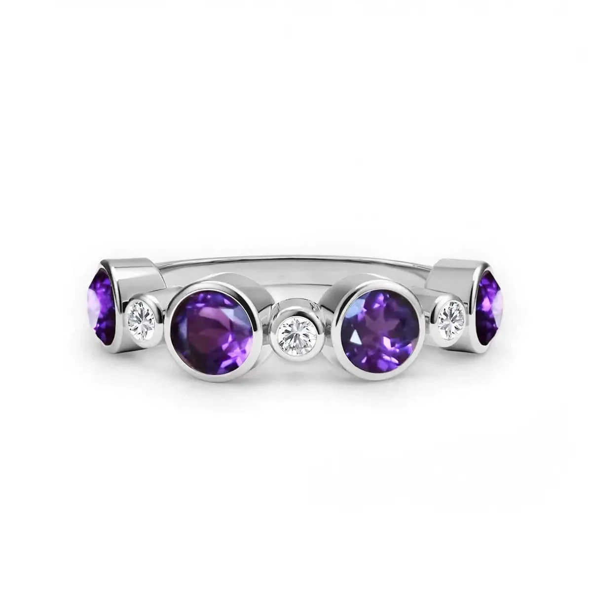 Barrington Amethyst Band Ring with Diamonds in 14k Gold (February) - Image 5