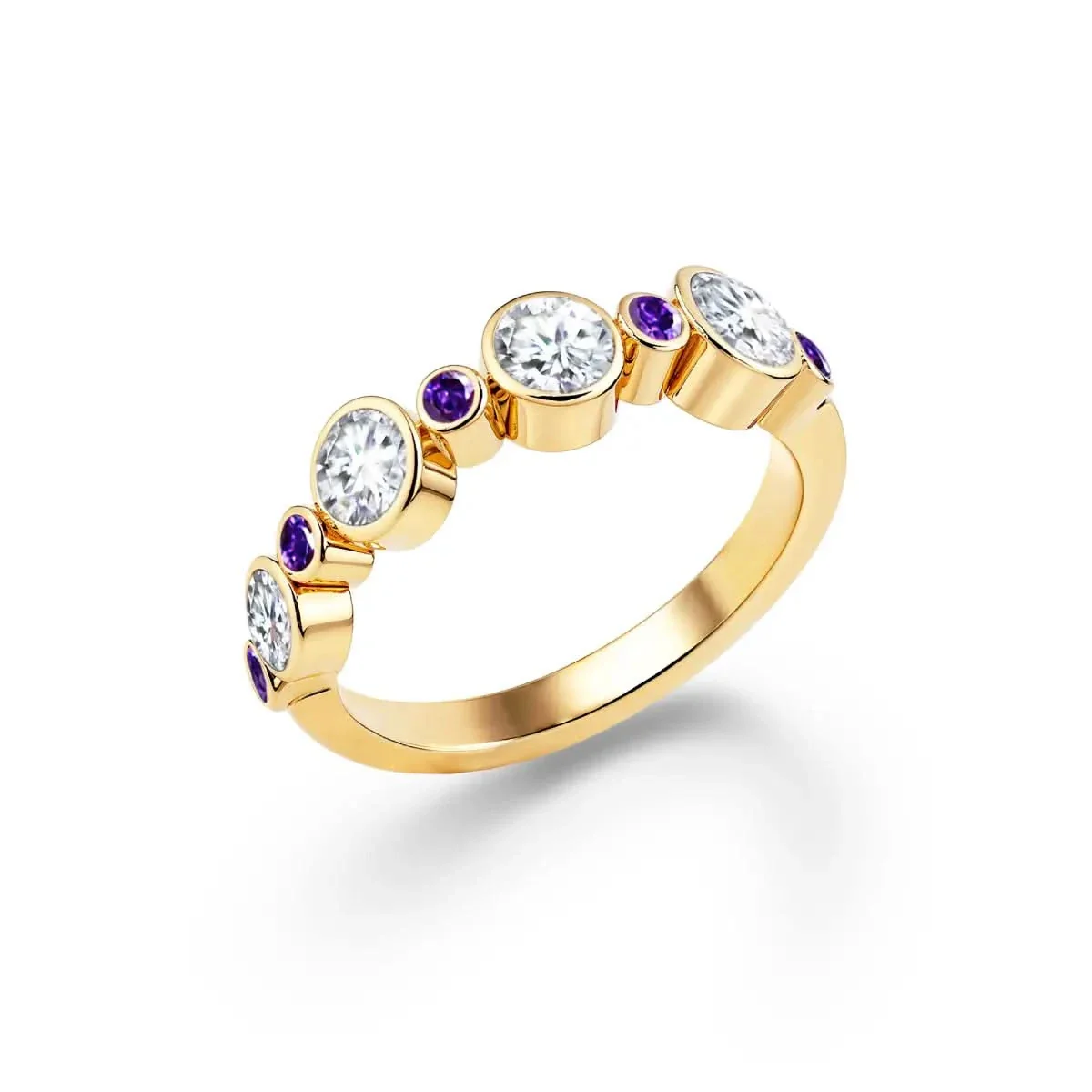 Barrington Diamond Band Ring with Amethysts in 14k Gold (February) - Image 4