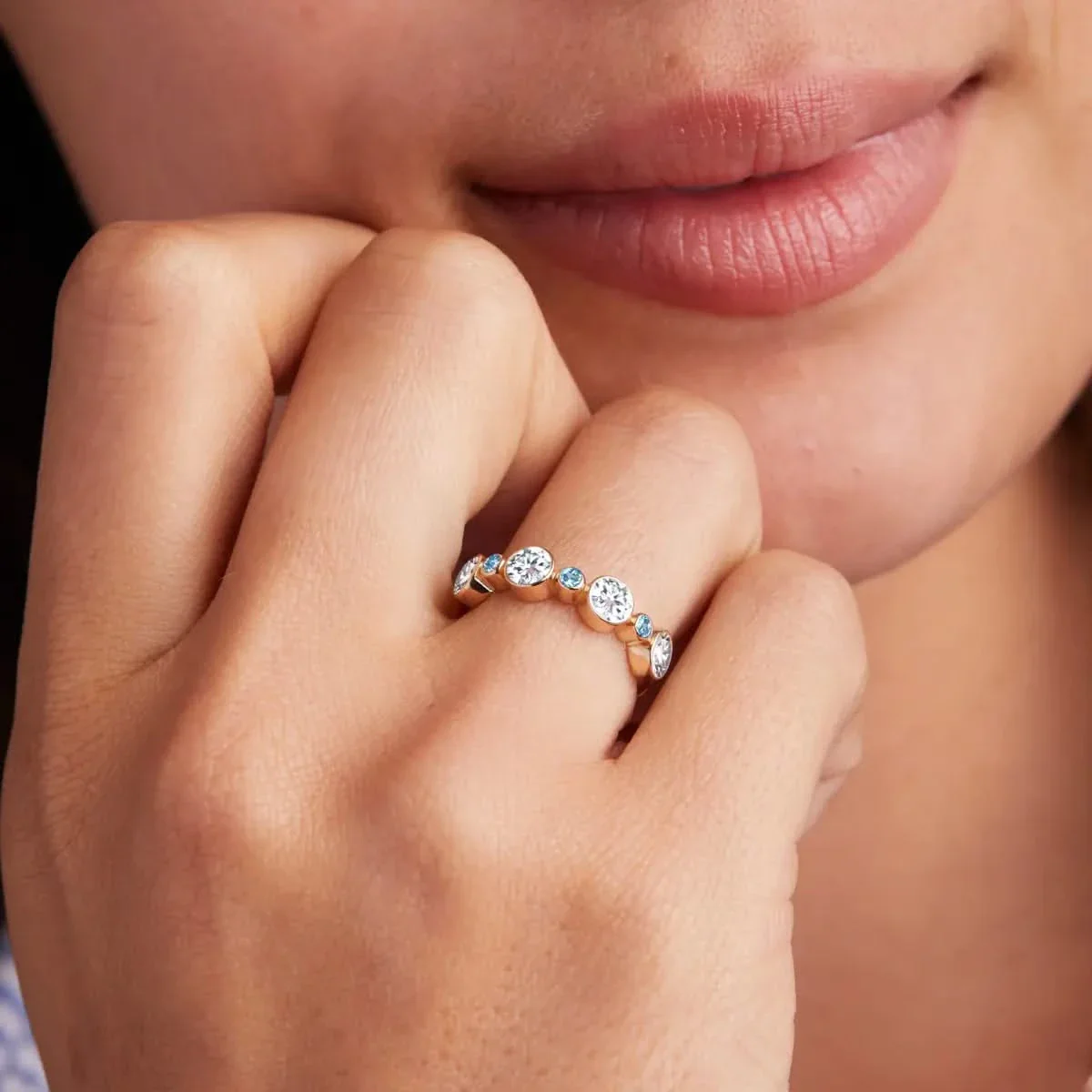 Barrington Diamond Band Ring with Nantucket Blue Topaz in 14k Gold (December) - Image 3