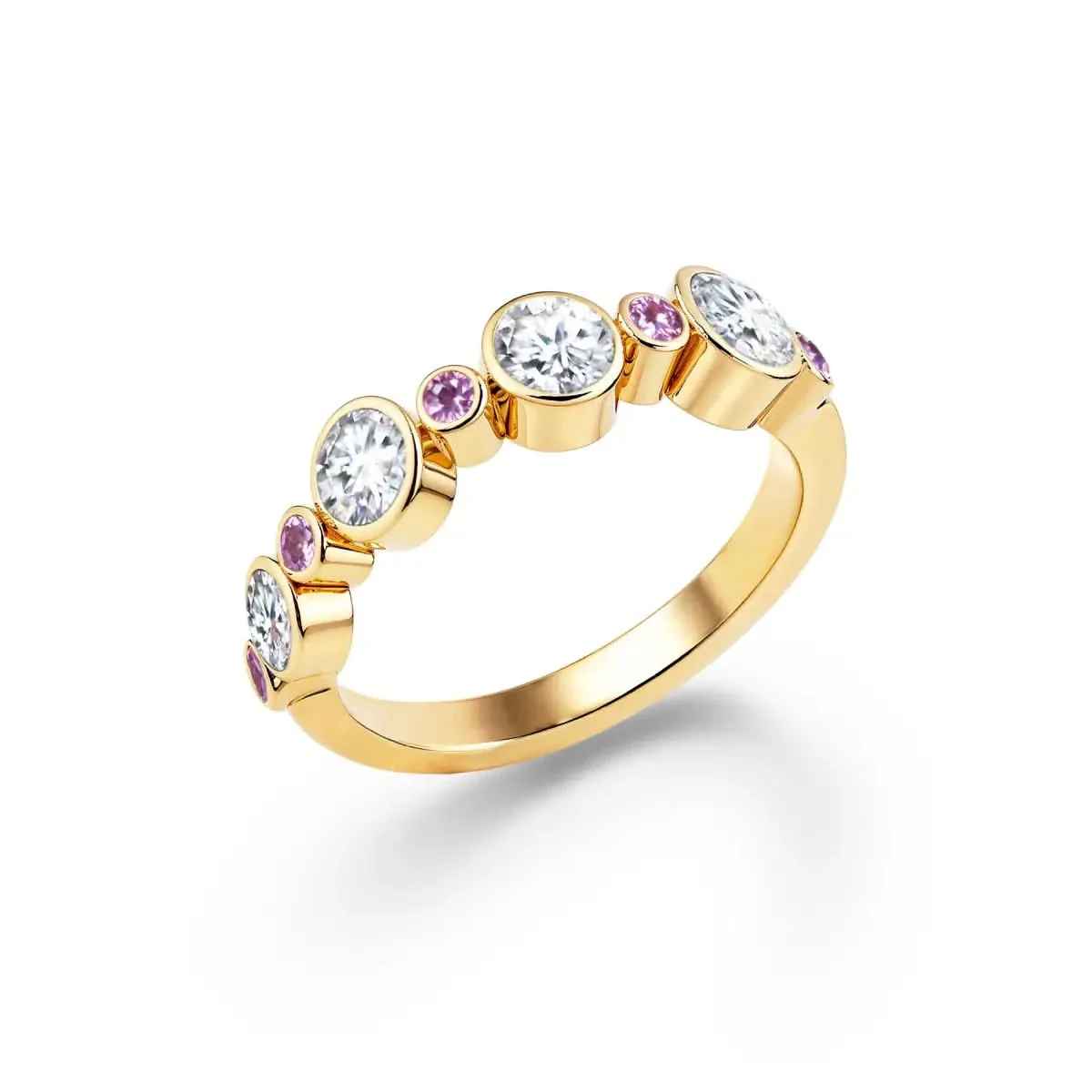 Barrington Diamond Band Ring with Pink Sapphires in 14k Gold (October) - Image 4