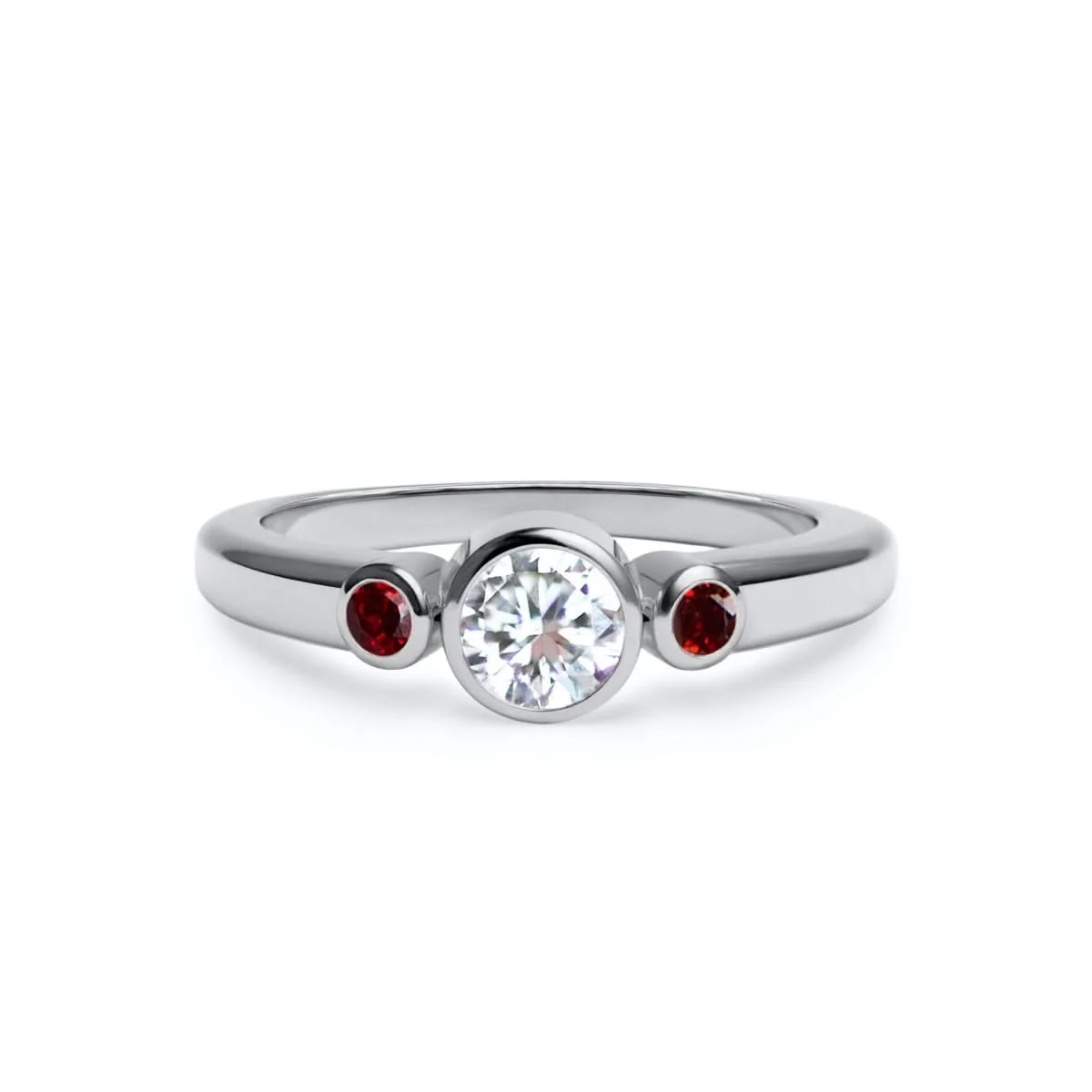 Barrington Diamond Ring with Garnet Side Stones in 14k Gold (January) - Image 5