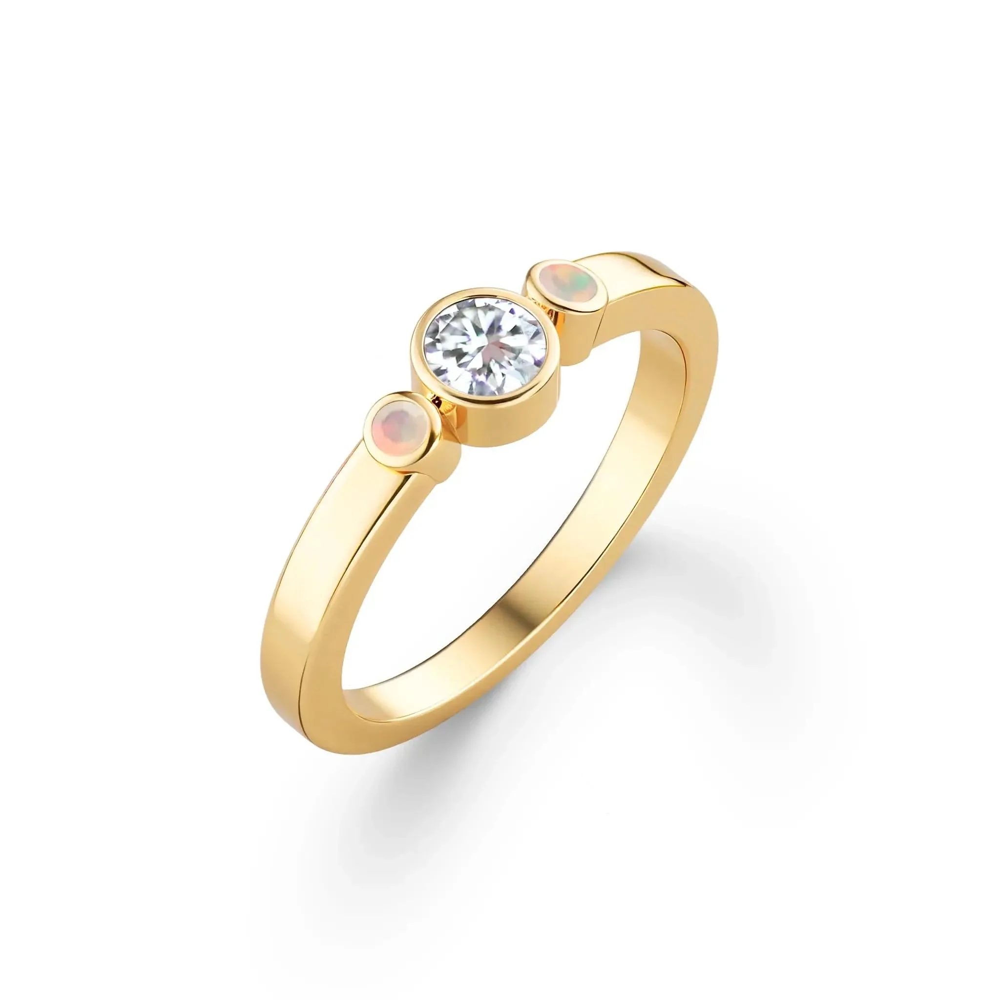 Barrington Diamond Ring with Opal Side Stones in 14k Gold (October) - Image 4