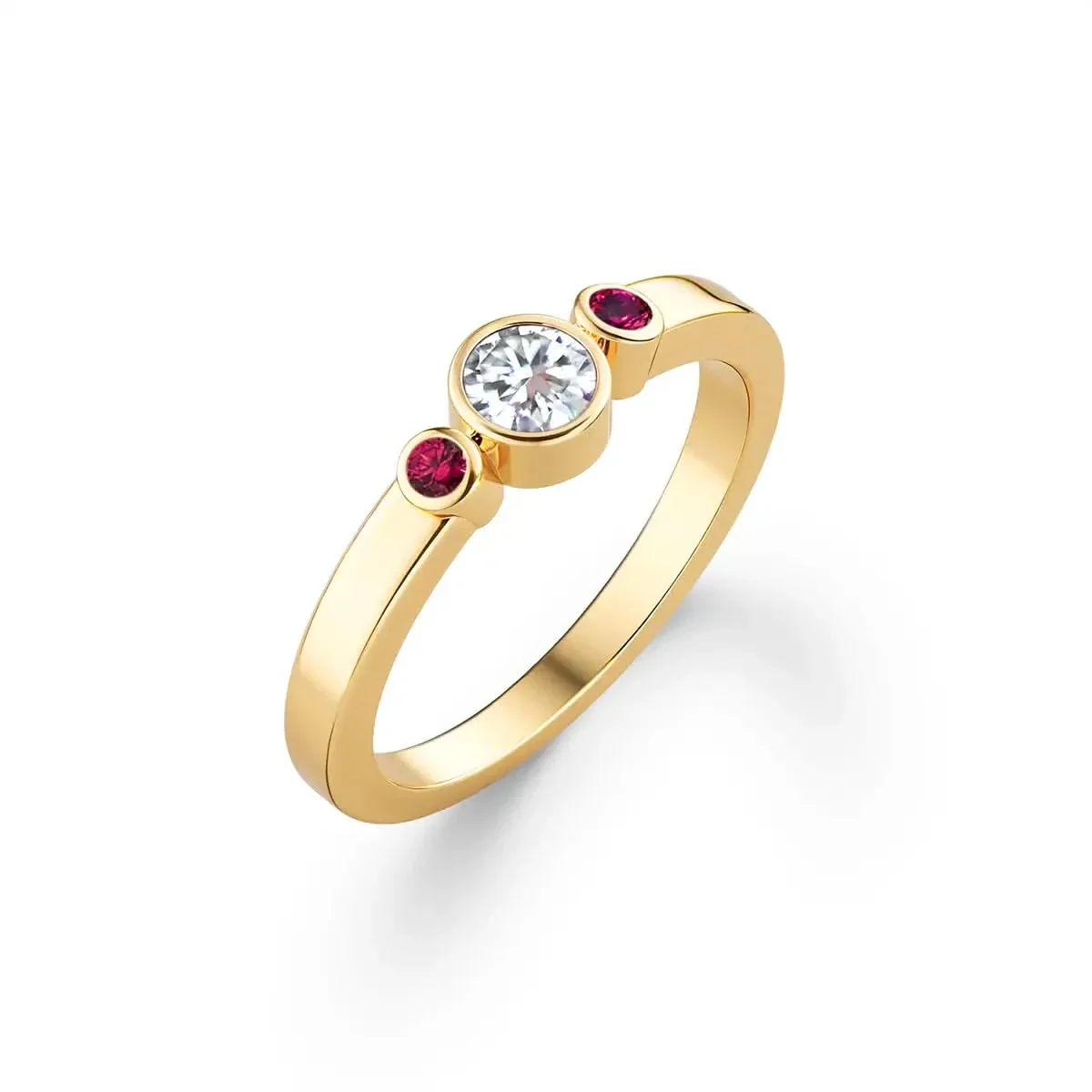 Barrington Diamond Ring with Ruby Side Stones in 14k Gold (July) - Image 4