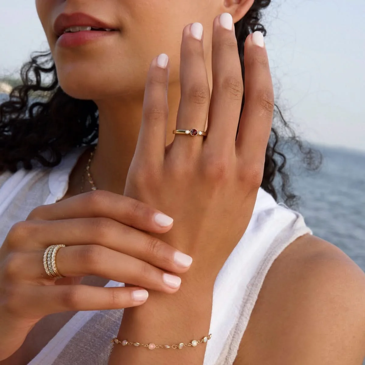 Barrington Garnet Ring with Diamond Side Stones in 14k Gold (January) - Image 2