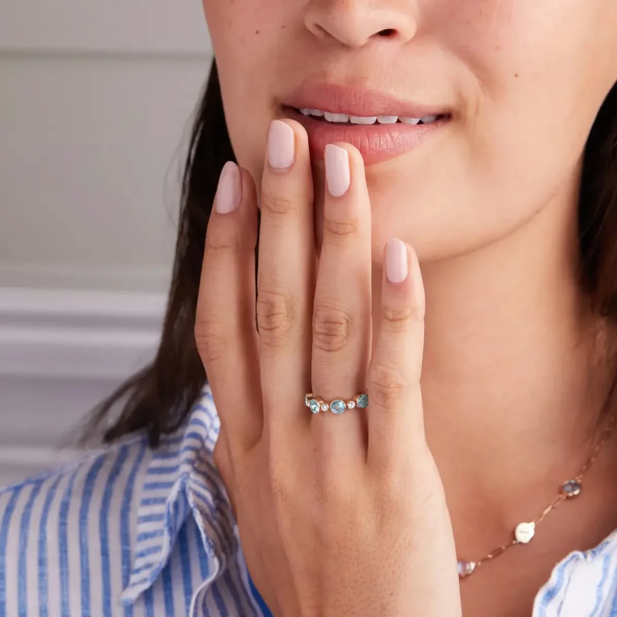 Barrington Nantucket Blue Topaz Band Ring with Diamonds in 14k Gold (December) - Image 2